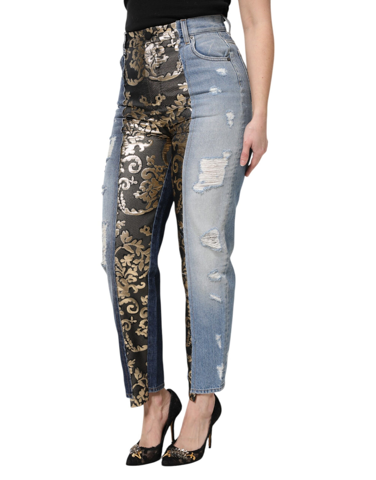 New Dolce & Gabbana Multicolor Patchwork High Waist Denim Jeans