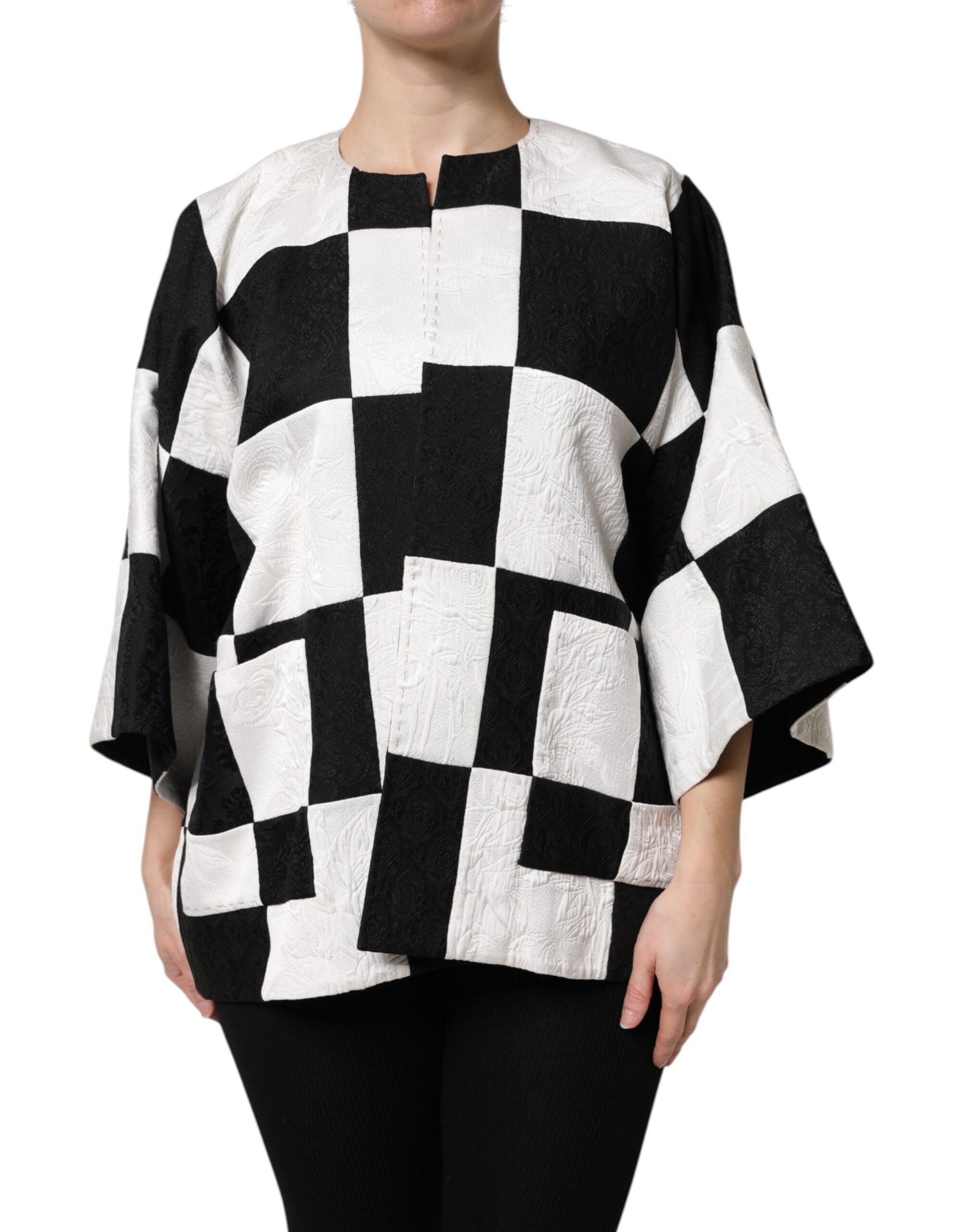 New Dolce & Gabbana White Black Patchwork Jacquard Blazer Jacket