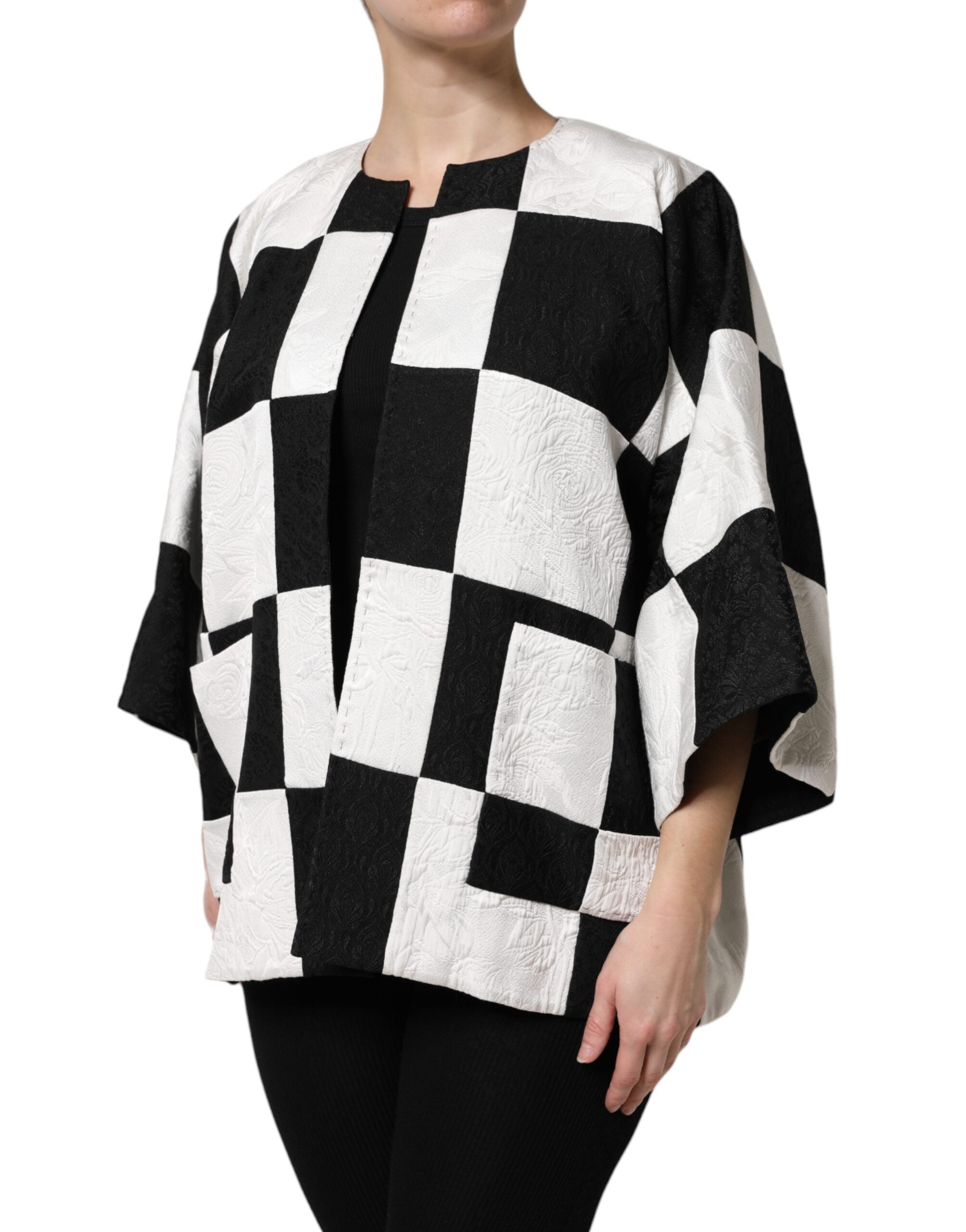 New Dolce & Gabbana White Black Patchwork Jacquard Blazer Jacket