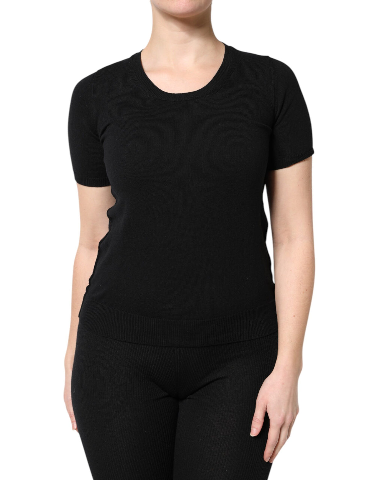 New Dolce & Gabbana Black Cotton Round Neck Short Sleeve T-shirt