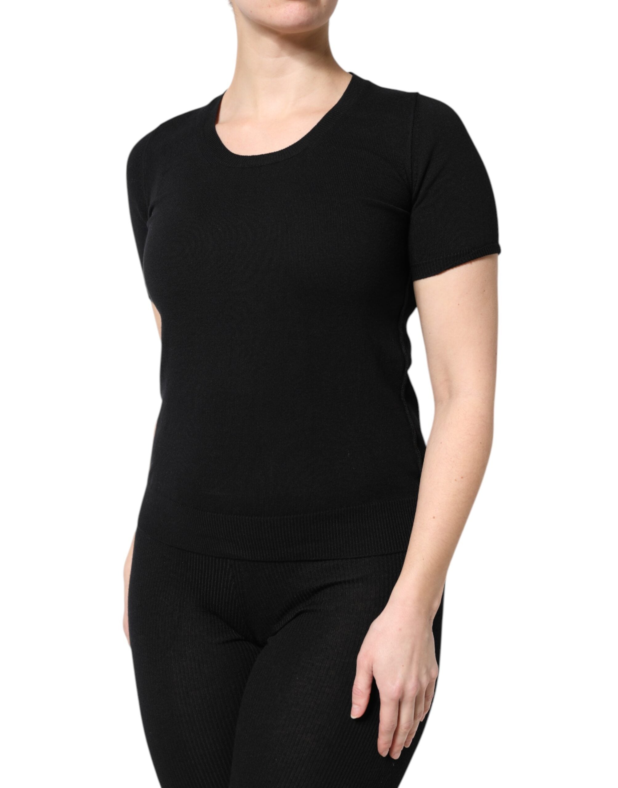 New Dolce & Gabbana Black Cotton Round Neck Short Sleeve T-shirt