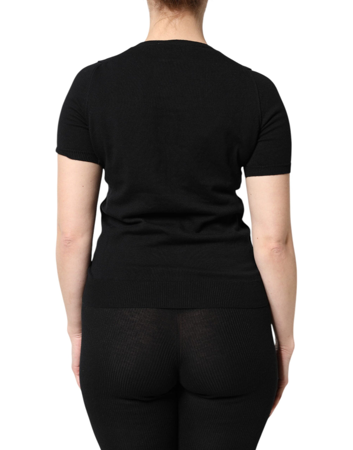New Dolce & Gabbana Black Cotton Round Neck Short Sleeve T-shirt