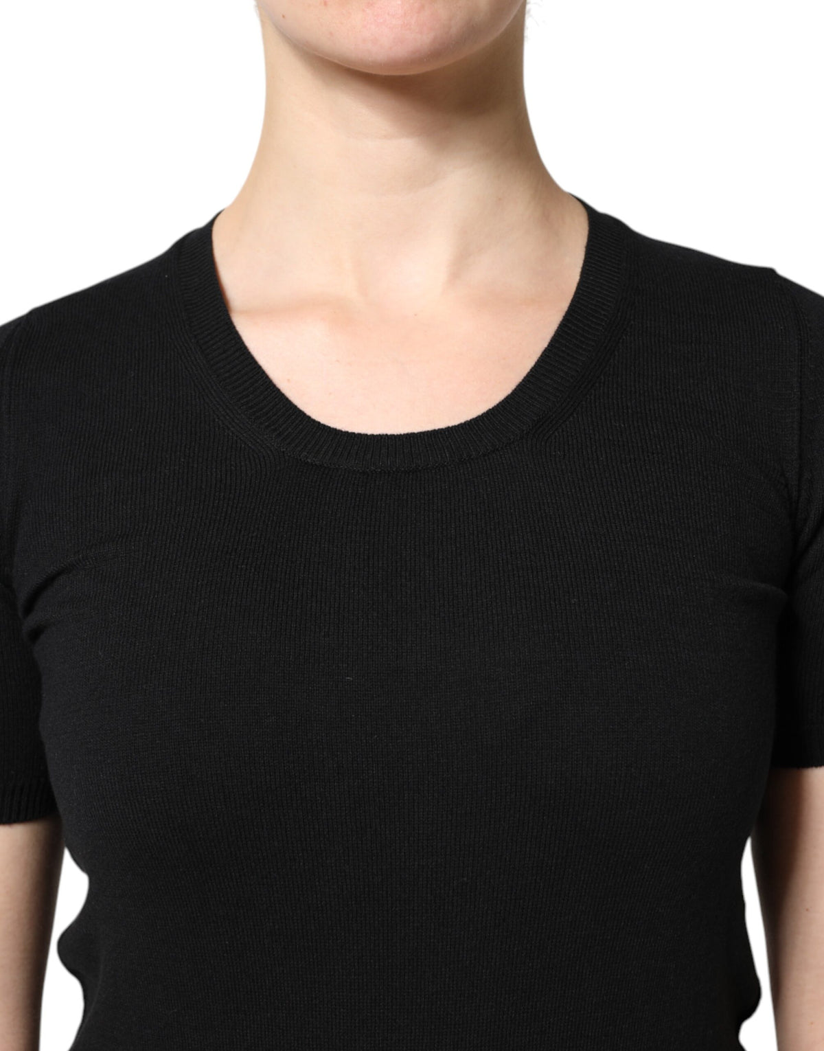 New Dolce & Gabbana Black Cotton Round Neck Short Sleeve T-shirt