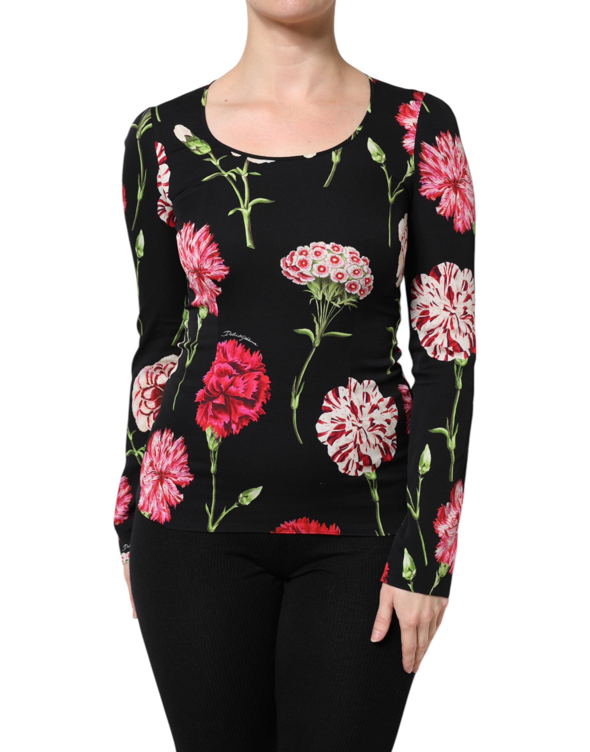 New Dolce & Gabbana Black Floral Long Sleeve Women Blouse Top