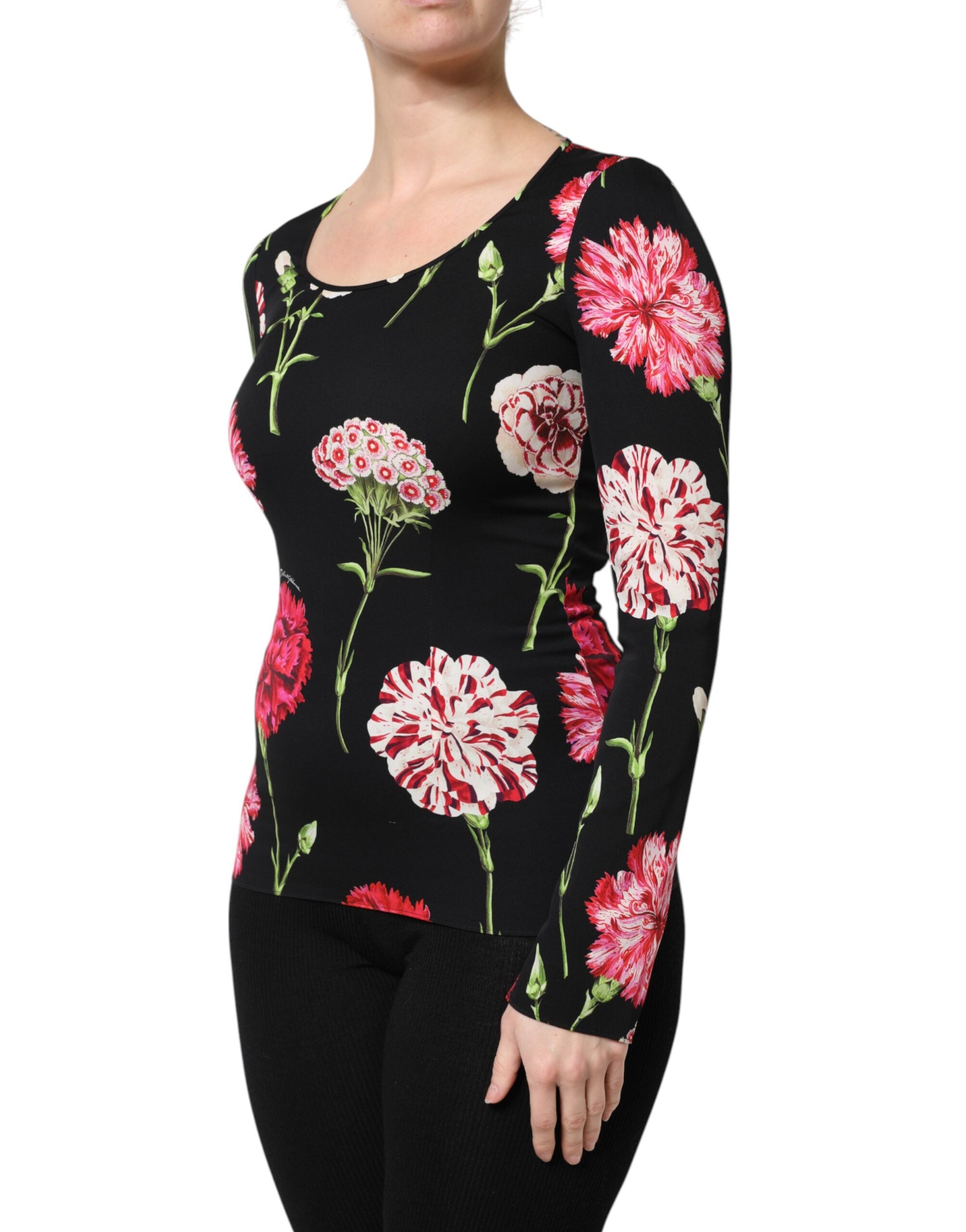 New Dolce & Gabbana Black Floral Long Sleeve Women Blouse Top