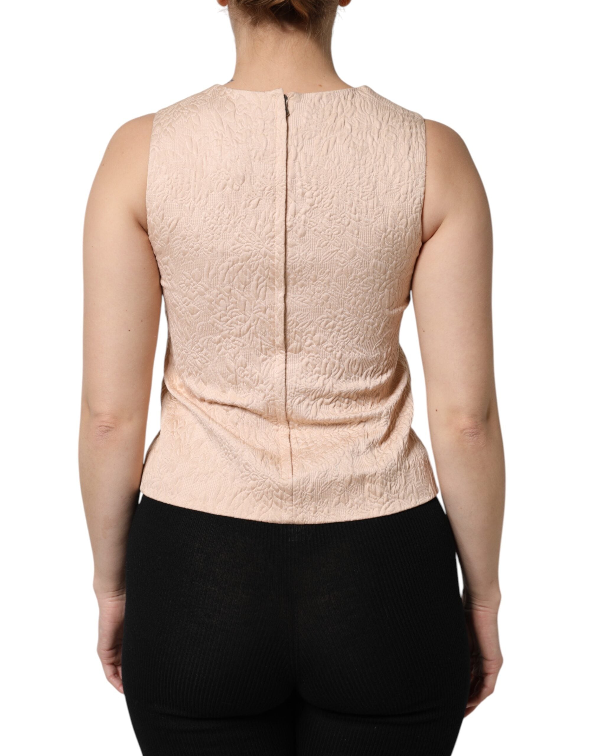 New Dolce & Gabbana Beige Floral Embroidery Sleeveless Tank Top