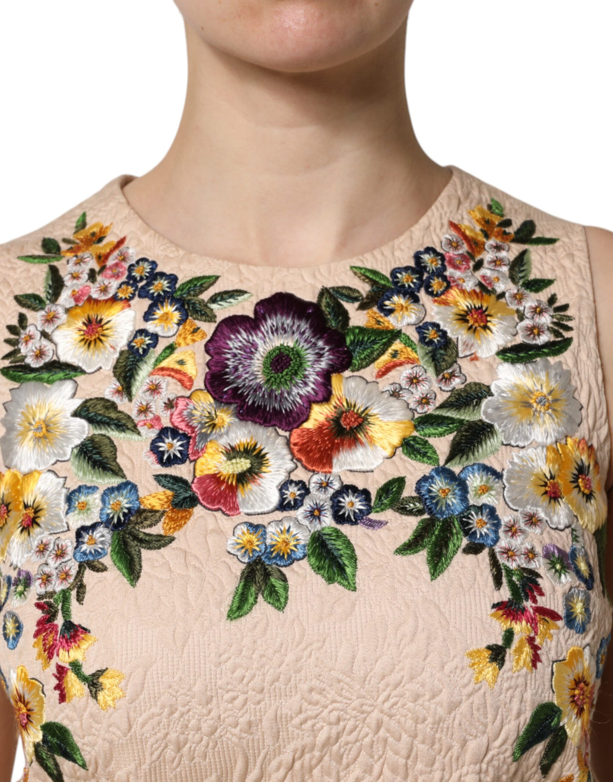 New Dolce & Gabbana Beige Floral Embroidery Sleeveless Tank Top