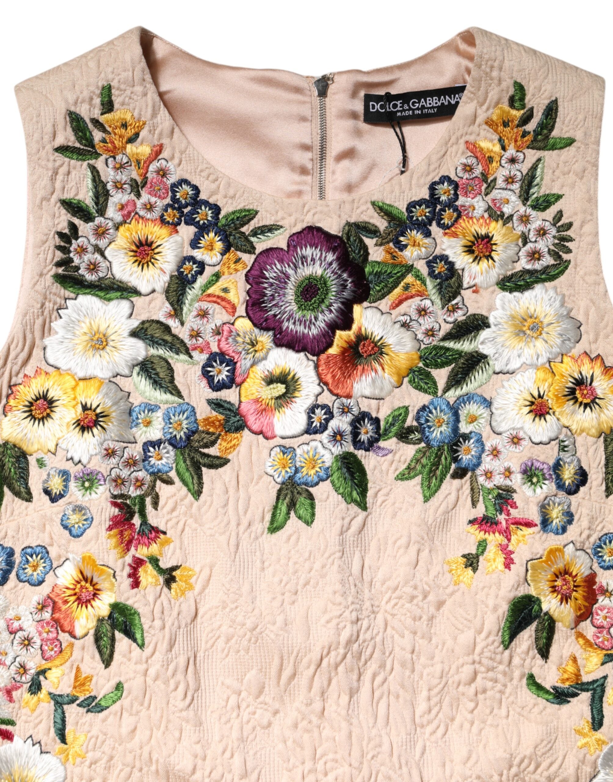 New Dolce & Gabbana Beige Floral Embroidery Sleeveless Tank Top