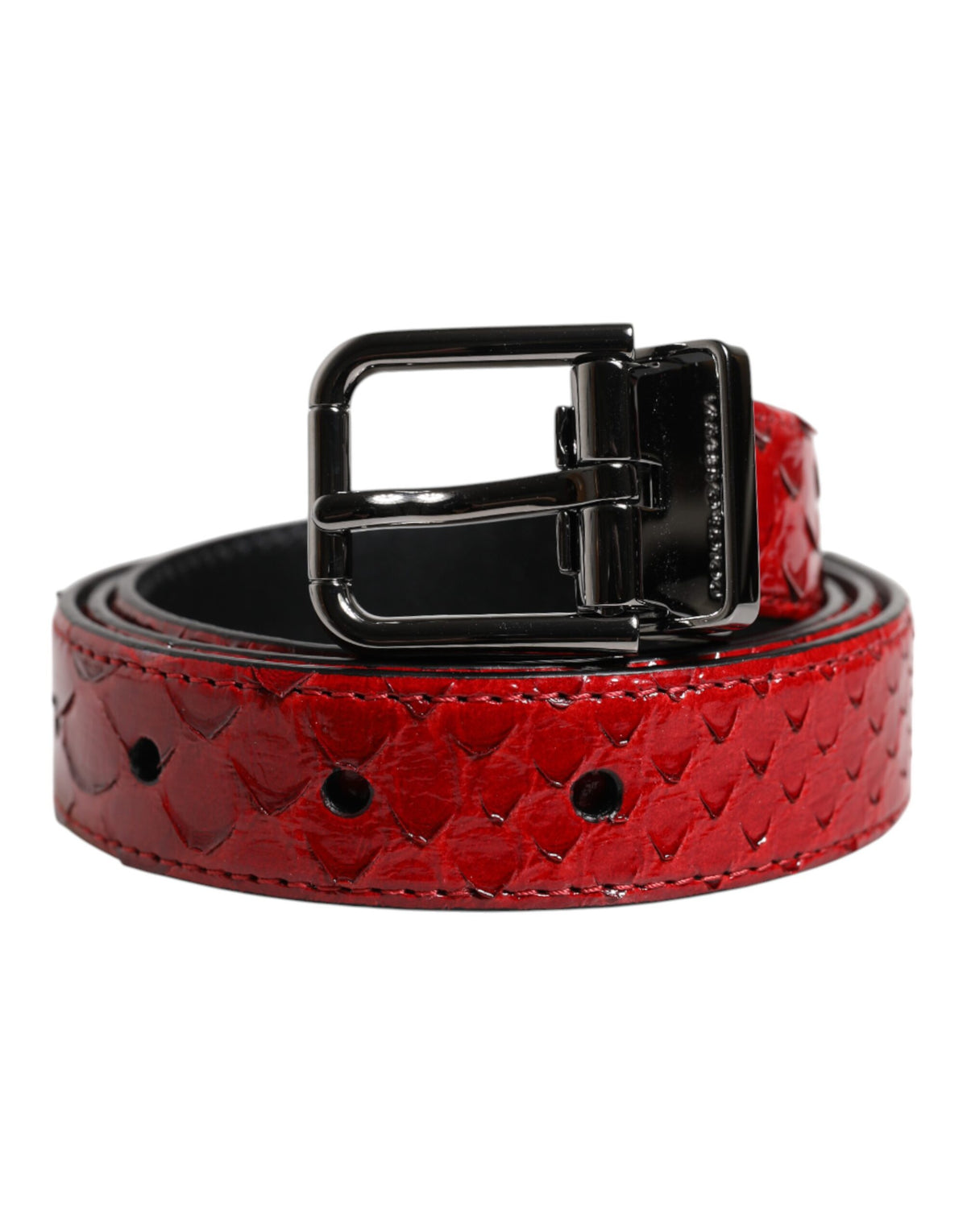 New Dolce & Gabbana Red Exotic Leather Brass Metal Buckle Belt