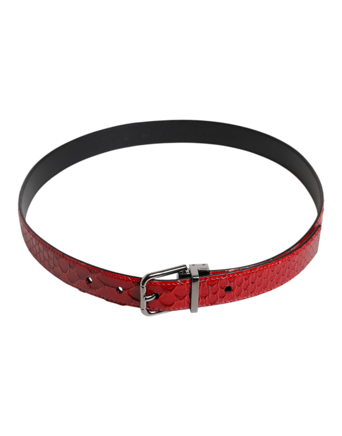 New Dolce & Gabbana Red Exotic Leather Brass Metal Buckle Belt
