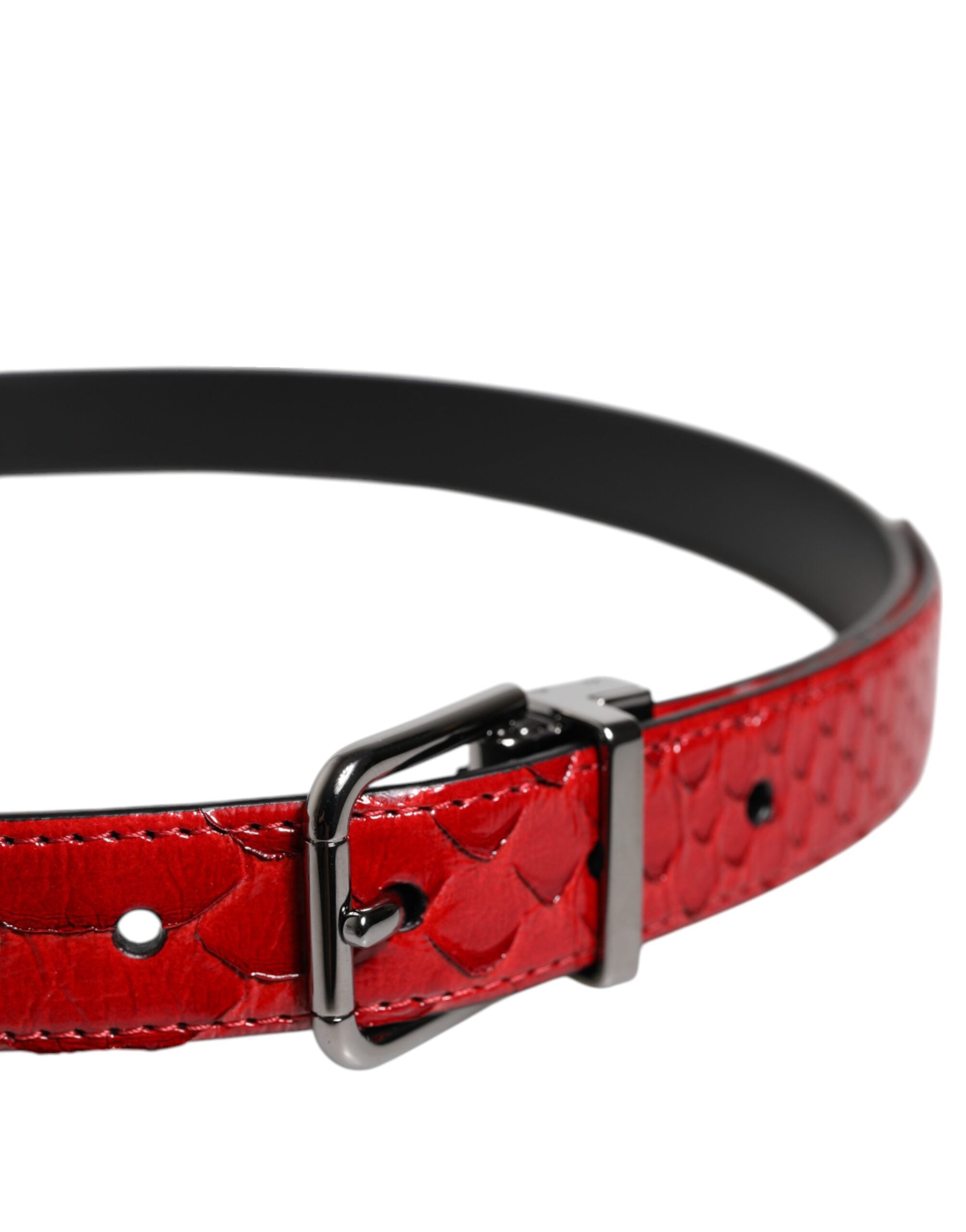 New Dolce & Gabbana Red Exotic Leather Metal Buckle Belt
