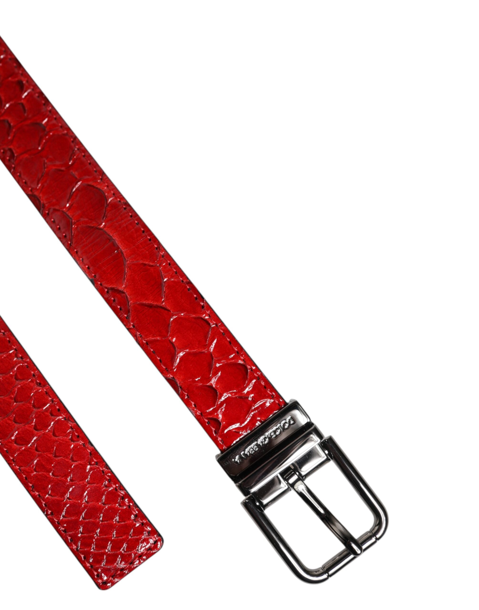 New Dolce & Gabbana Red Exotic Leather Metal Buckle Belt
