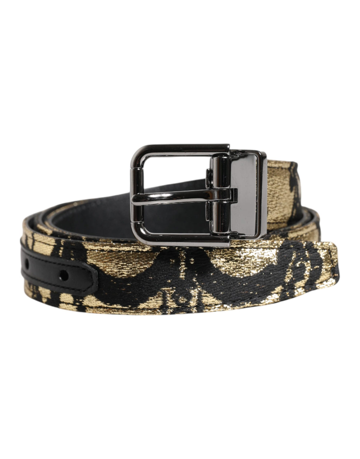 New Dolce & Gabbana Multicolor Jacquard Leather Metal Buckle Belt