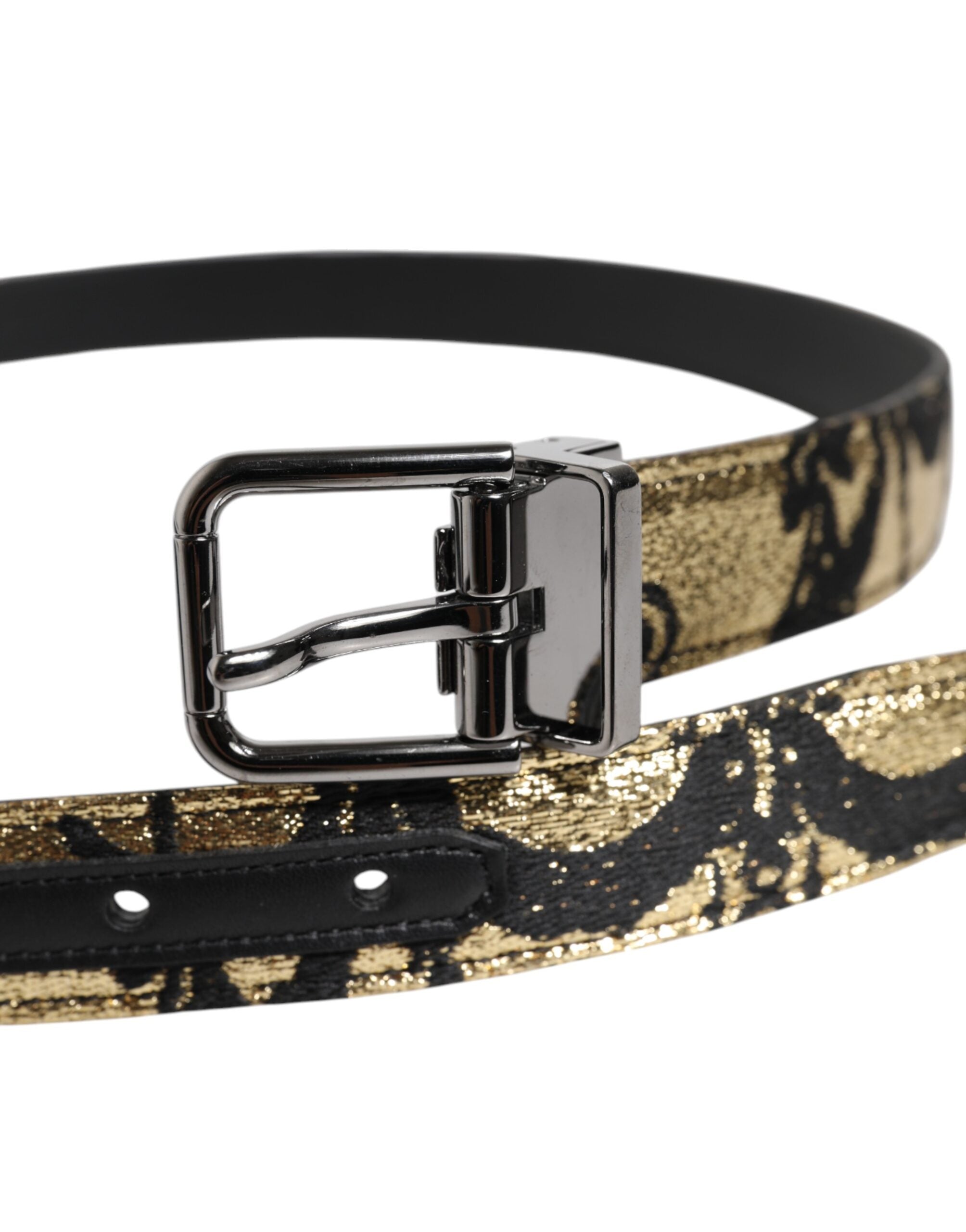 New Dolce & Gabbana Multicolor Jacquard Leather Metal Buckle Belt