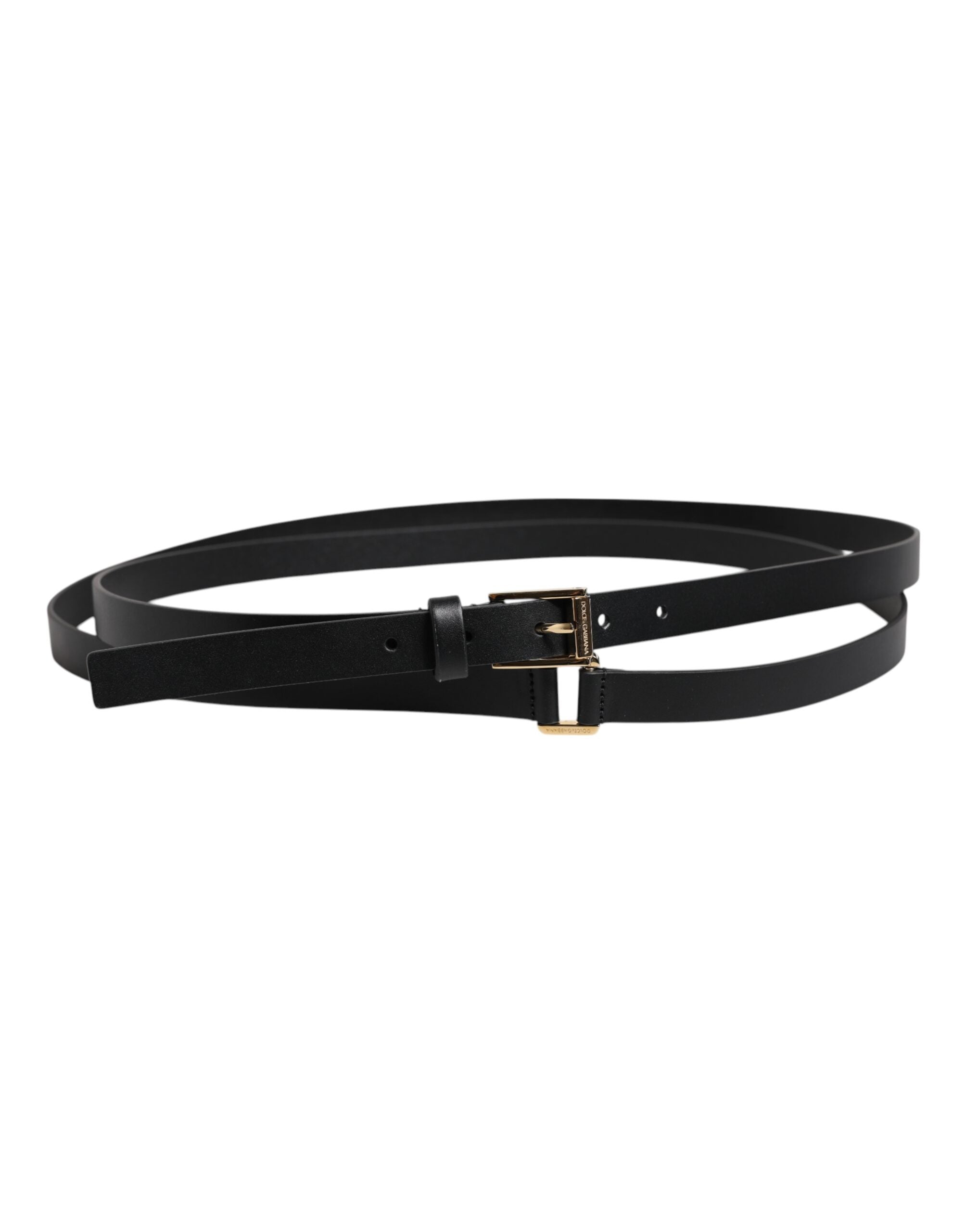 New Dolce & Gabbana Black Classic Gold Metal Logo Buckle Belt