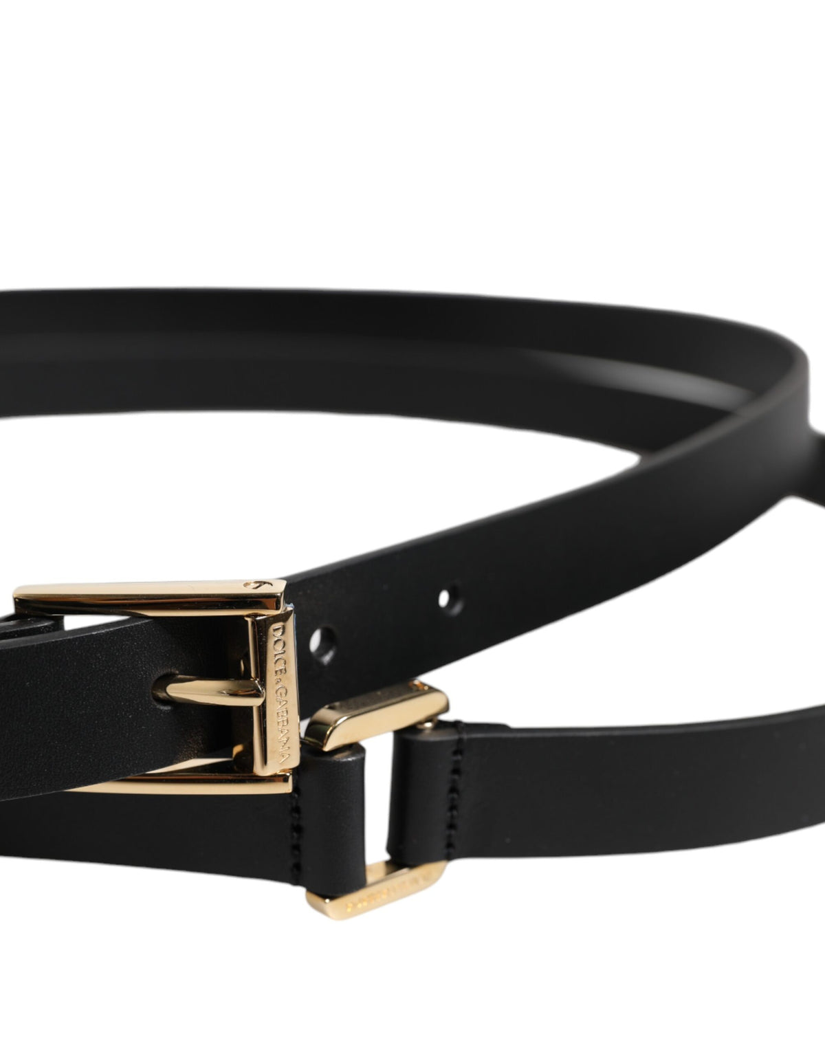 New Dolce & Gabbana Black Classic Gold Metal Logo Buckle Belt