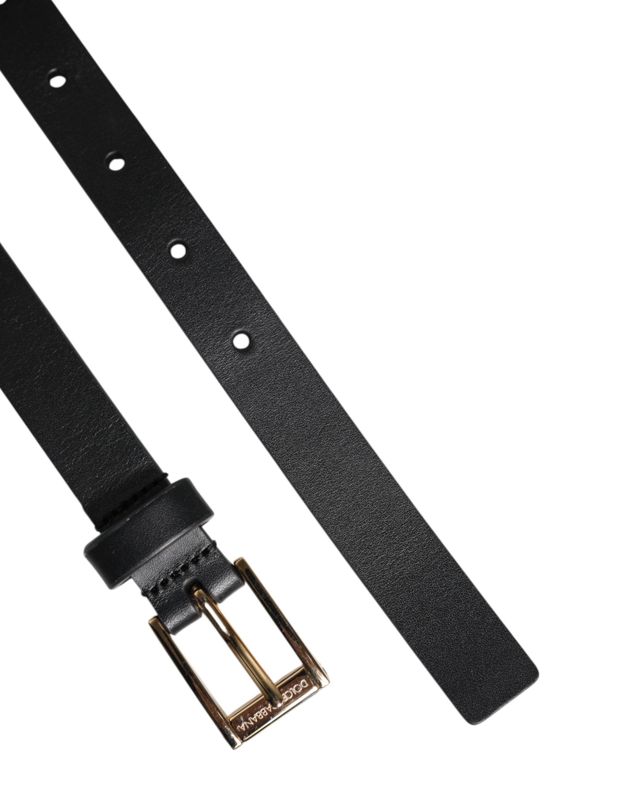 New Dolce & Gabbana Black Classic Gold Metal Logo Buckle Belt