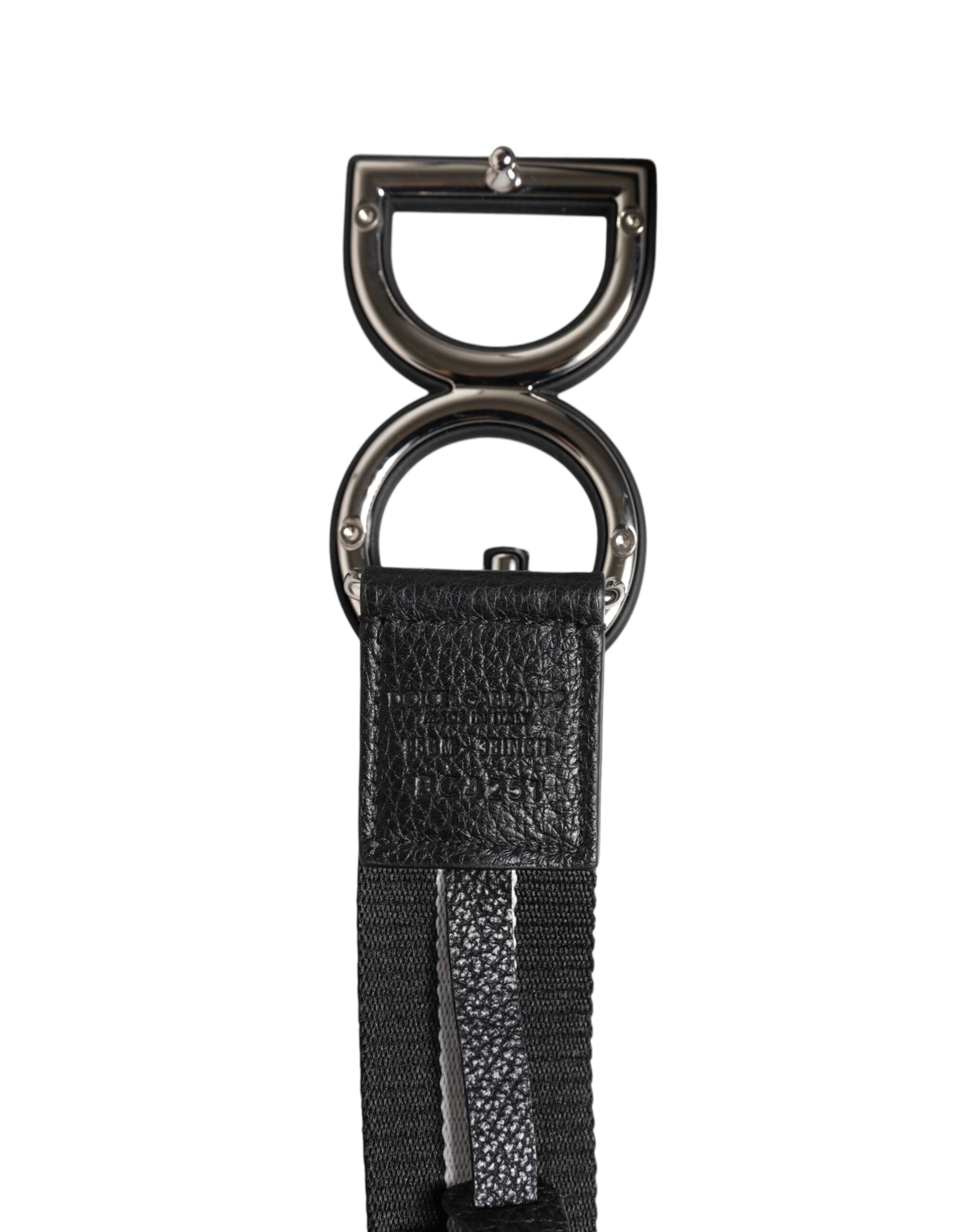 New Dolce & Gabbana Black Logo Print DG Buckle Belt