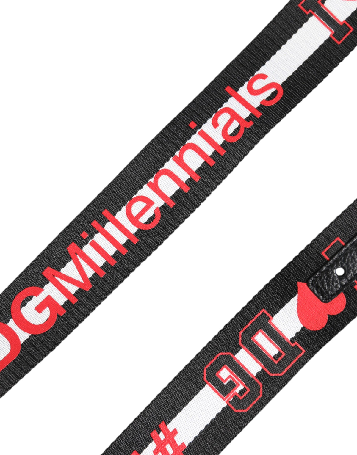 New Dolce & Gabbana Black Logo Print DG Buckle Belt