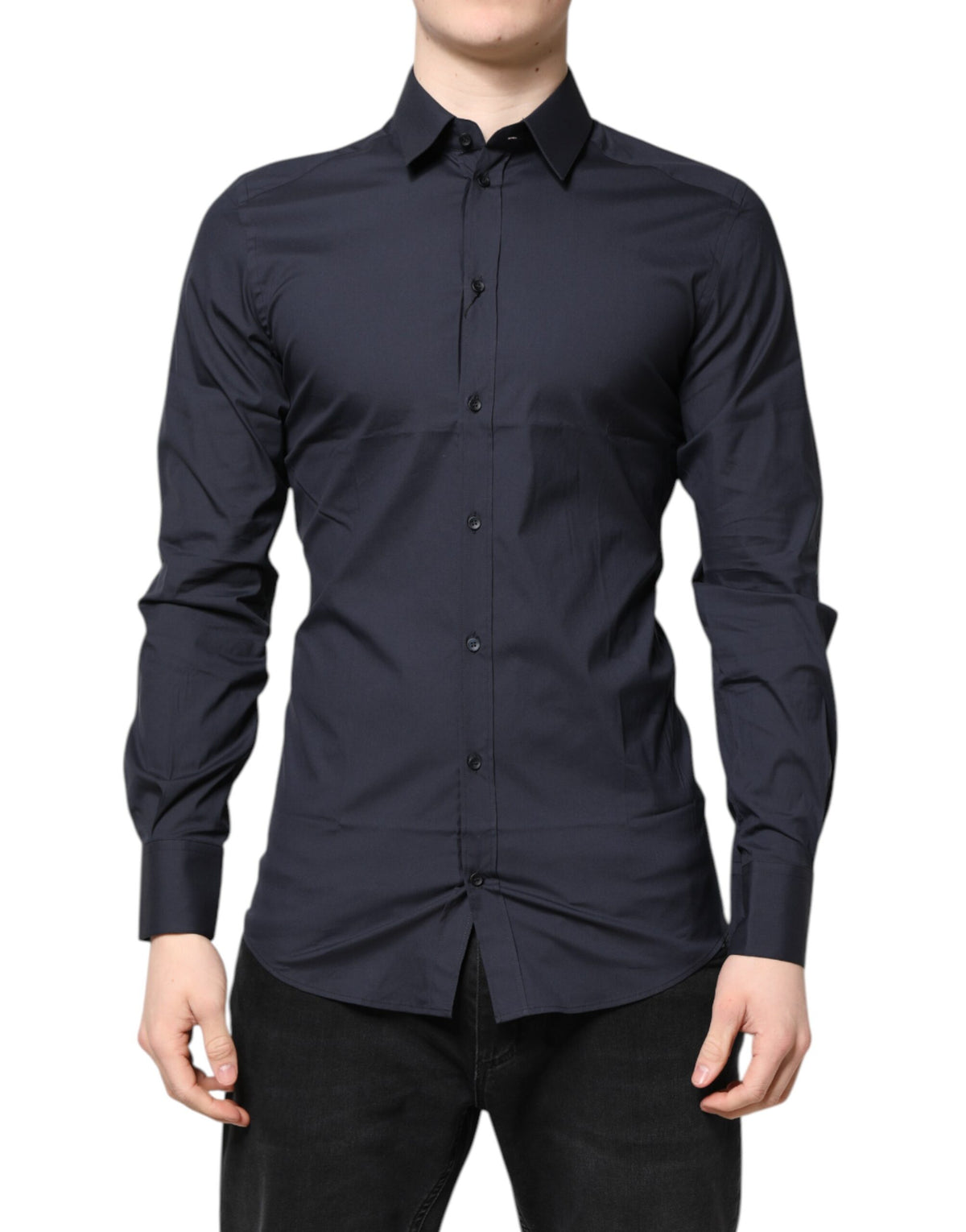 Dolce & Gabbana Dark Blue GOLD Cotton Dress Formal Shirt