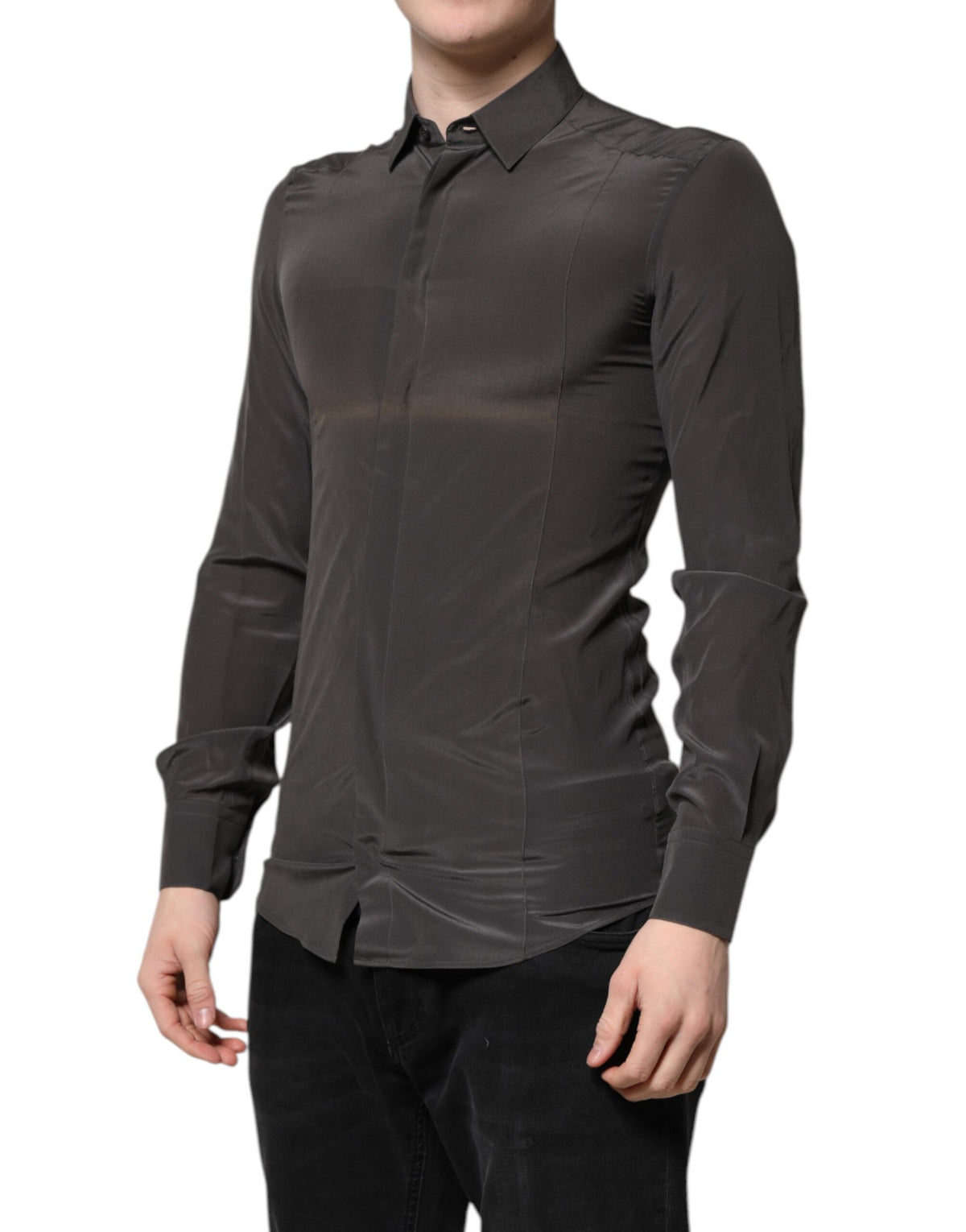 Dolce & Gabbana Dark Gray Silk GOLD Dress Formal Shirt
