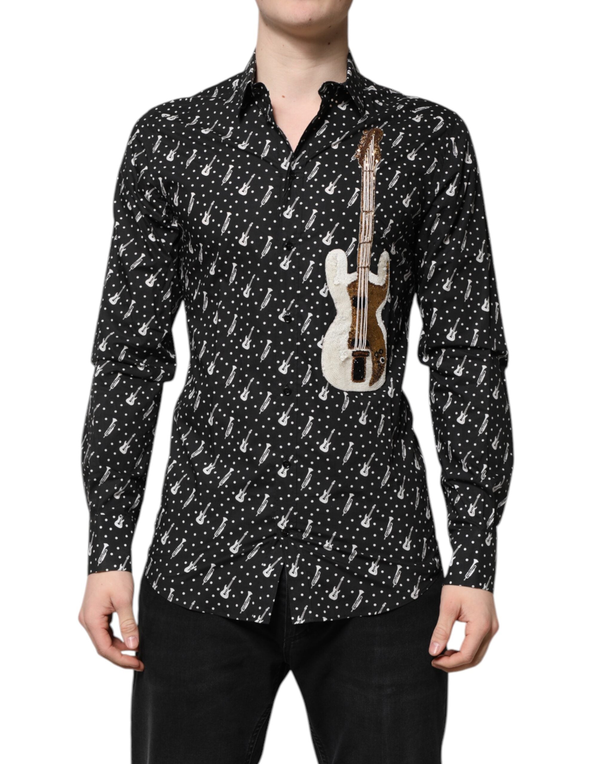 New Dolce & Gabbana Black GOLD Instrument Embellished Shirt