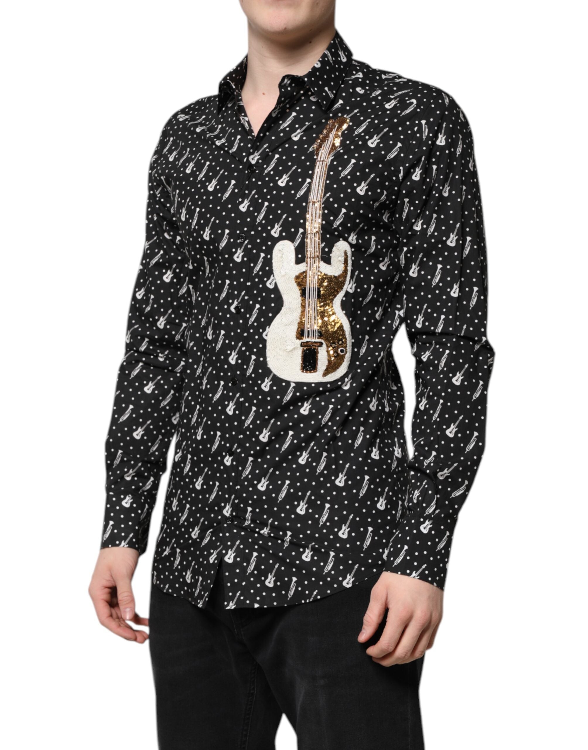 New Dolce & Gabbana Black GOLD Instrument Embellished Shirt