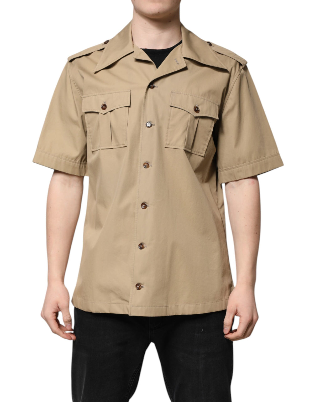 New Dolce & Gabbana Brown Graphic Print Short Sleeves Shirt