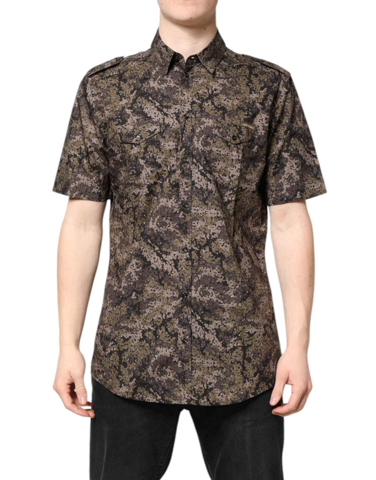 New Dolce & Gabbana Multicolor Camouflage Button Down GOLD Shirt