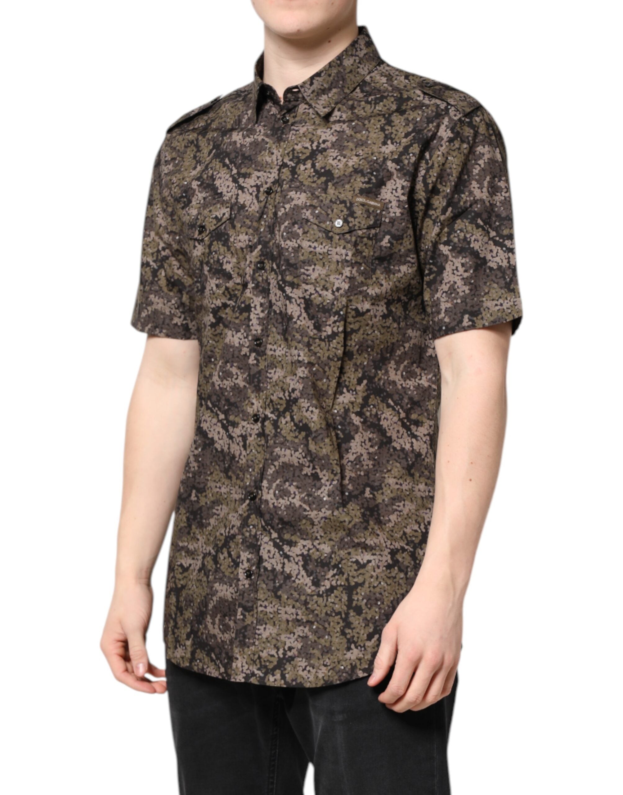 New Dolce & Gabbana Multicolor Camouflage Button Down GOLD Shirt