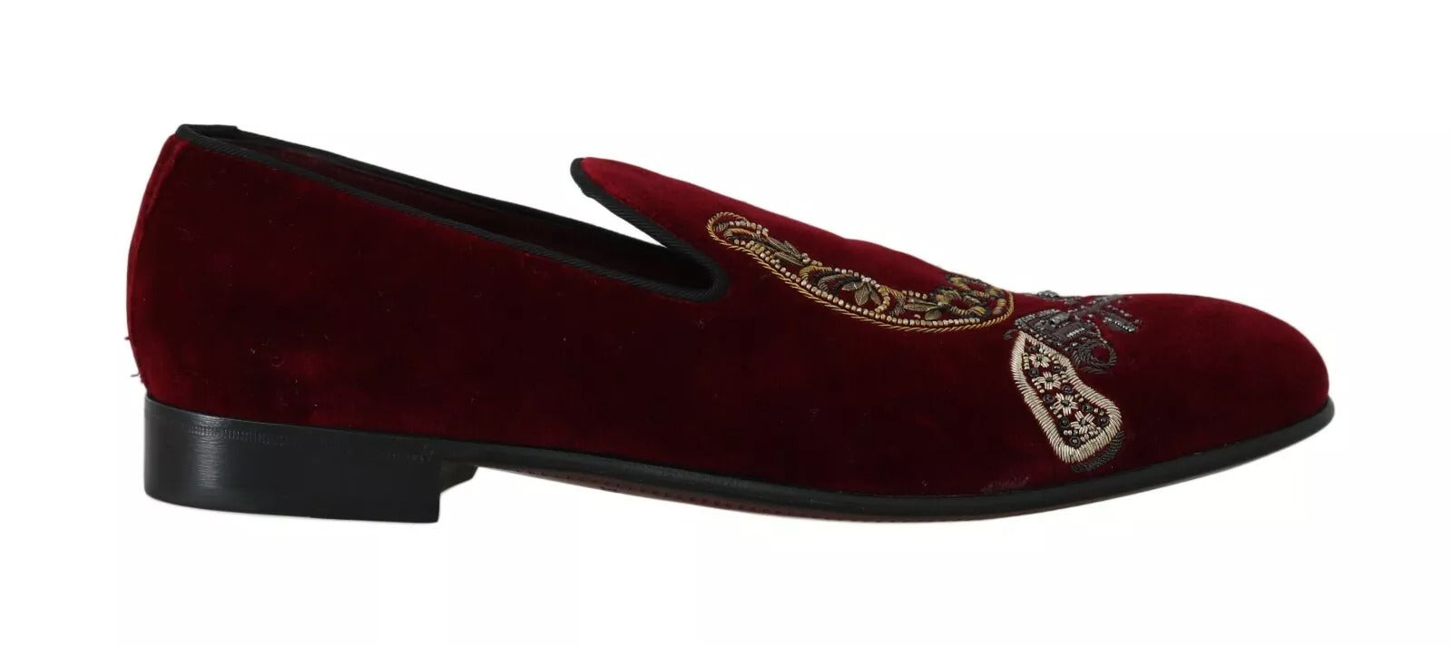 New Dolce & Gabbana Bordeaux Velvet Loafers Gun Horseshoe Shoes
