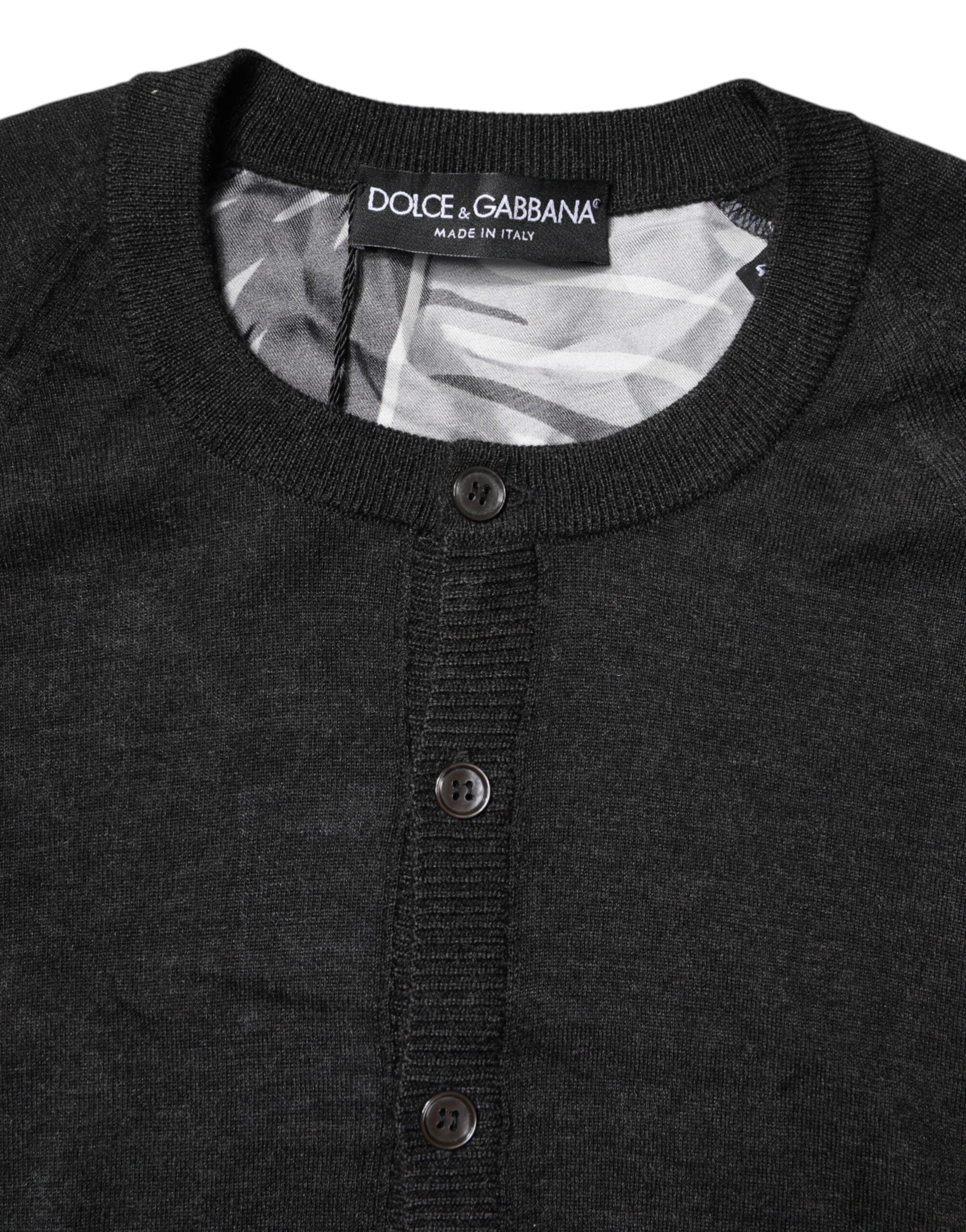 New Dolce & Gabbana Black Printed Knitted Men Pullover Sweater