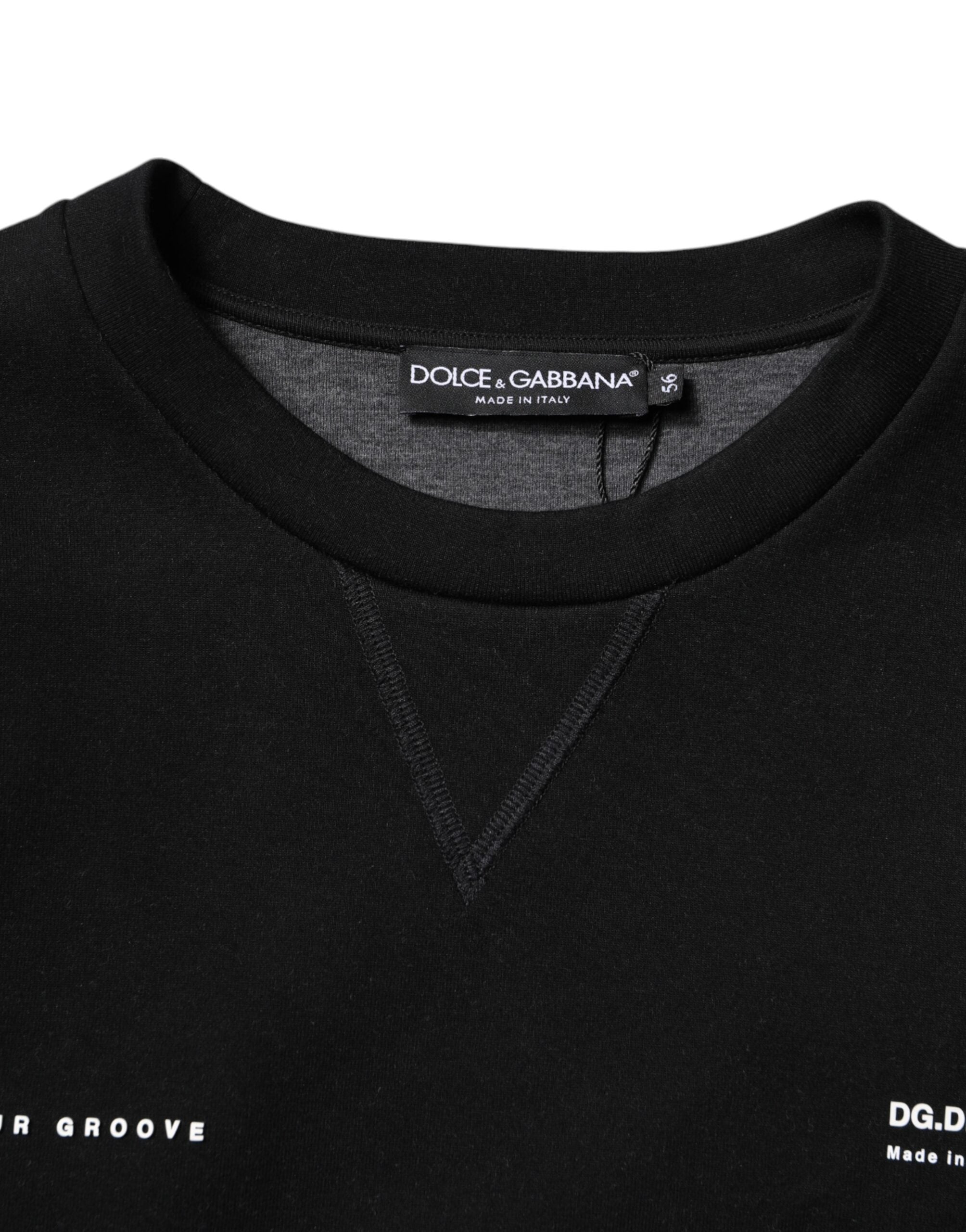 Dolce & Gabbana Black Cotton Logo Knitted Pullover Sweater