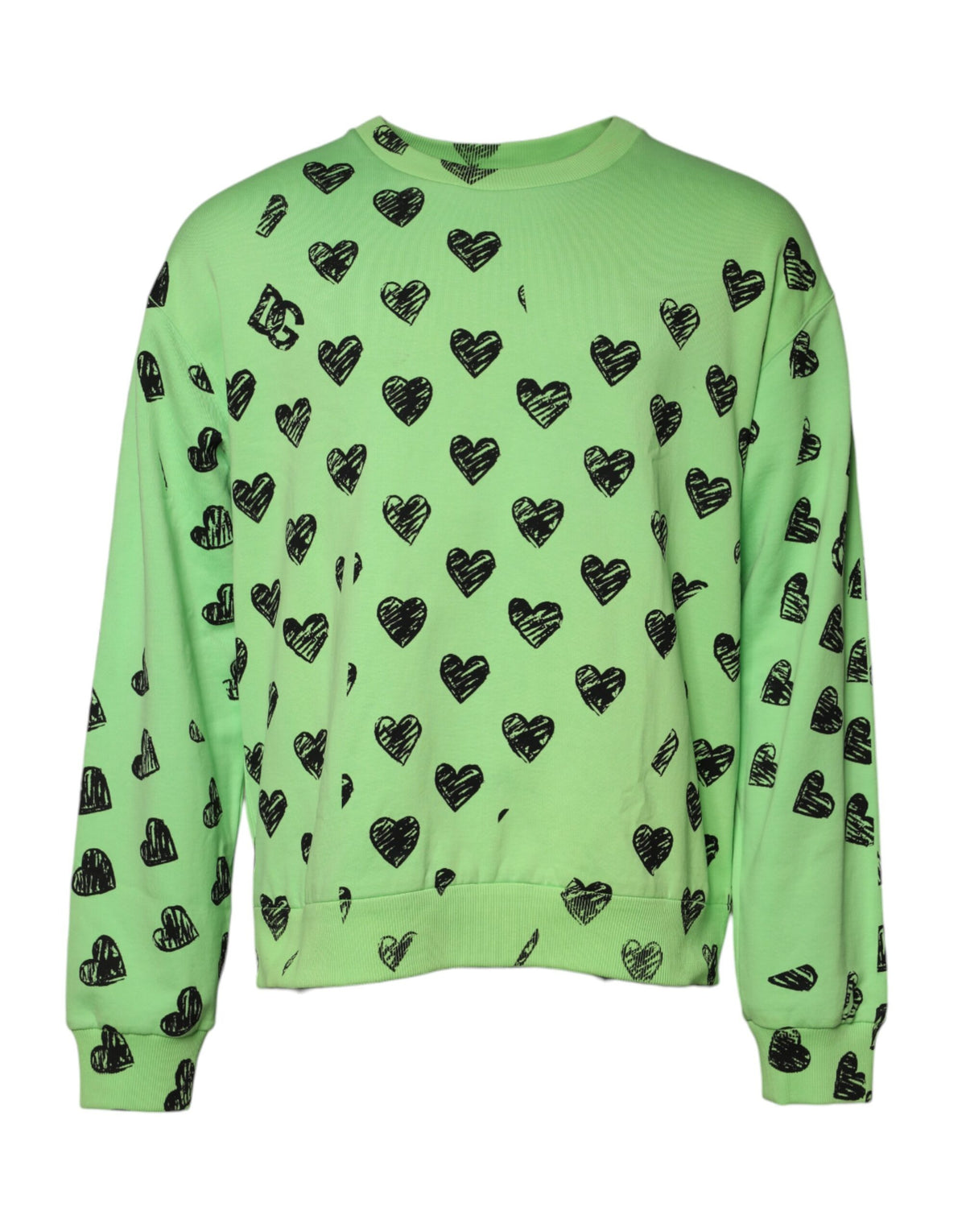 Pre-Owned Dolce & Gabbana Green Heart Print Crew Neck Pullover Sweater Men's - Very Good