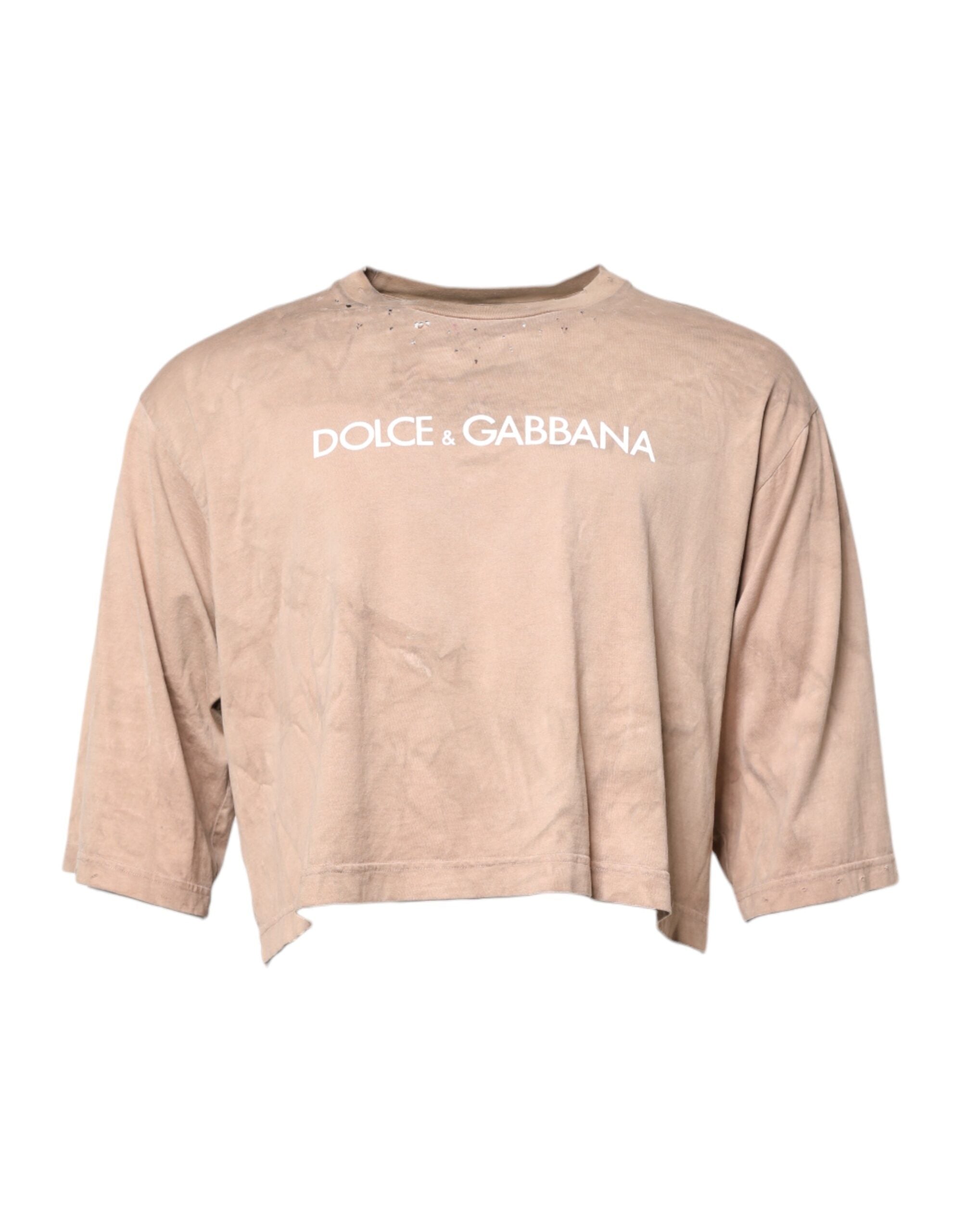 Pre-Owned Dolce & Gabbana Beige Tie Dye Logo Print Cropped T-shirt Men's - New with Defect