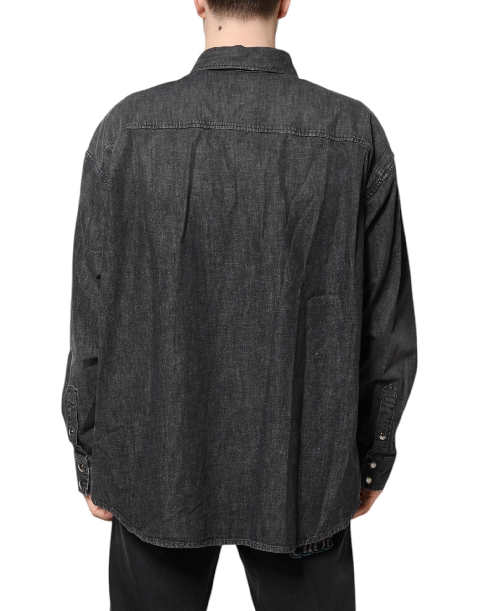 New Dolce & Gabbana Gray Long Sleeves Button Down Denim Shirt