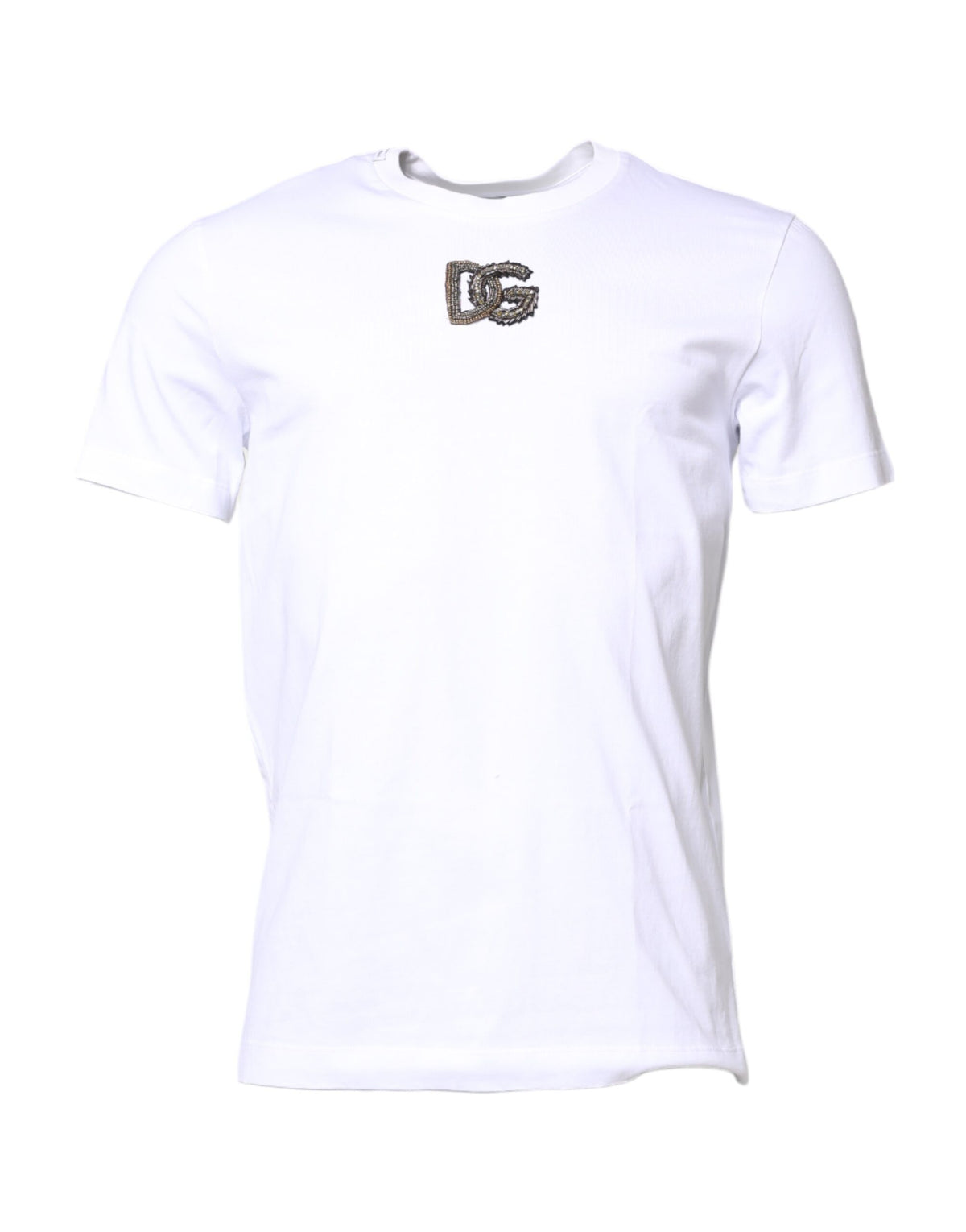 Pre-Owned Dolce & Gabbana White Cotton DG Embroidery Crew Neck T-shirt Men's - New with Defect