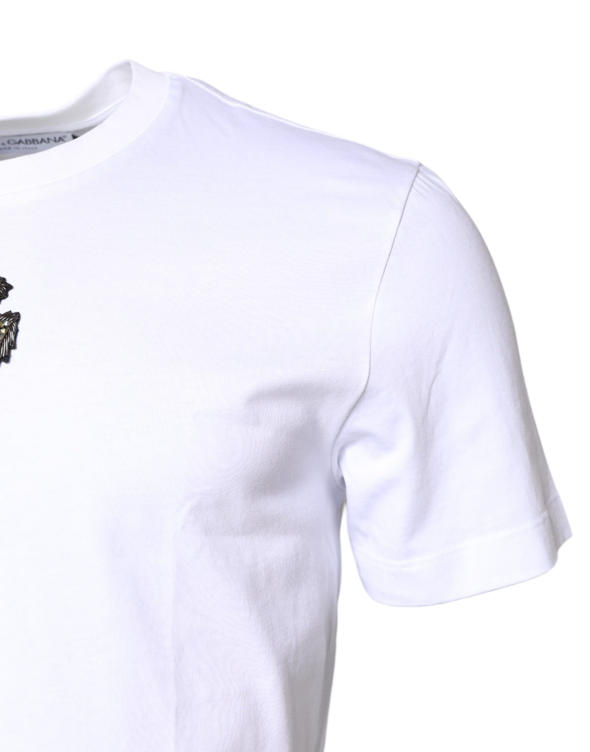Pre-Owned Dolce & Gabbana White Cotton DG Embroidery Crew Neck T-shirt Men's - New with Defect