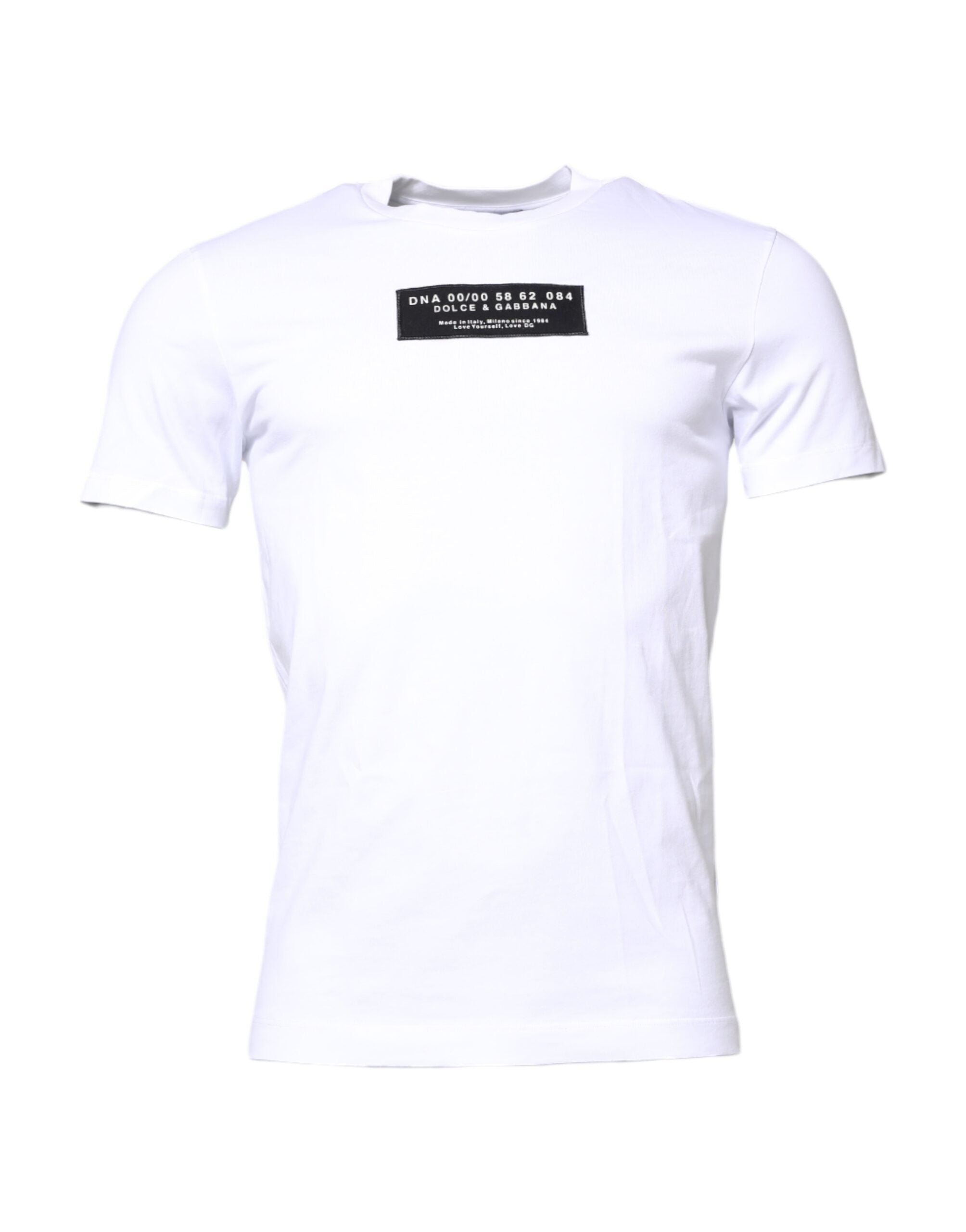 Pre-Owned Dolce & Gabbana White Cotton Logo Patch Crew Neck T-shirt Men's - New with Defect