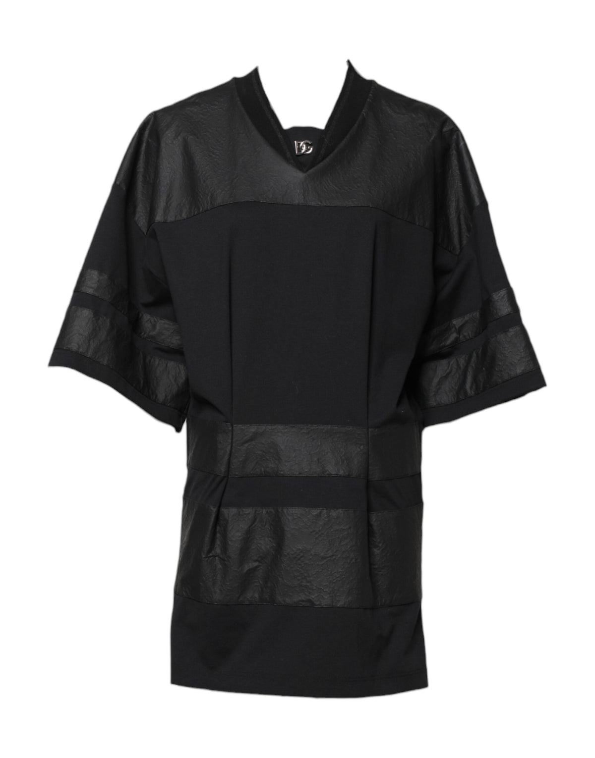 New Dolce & Gabbana Black Cotton Short Sleeves V-neck T-shirt