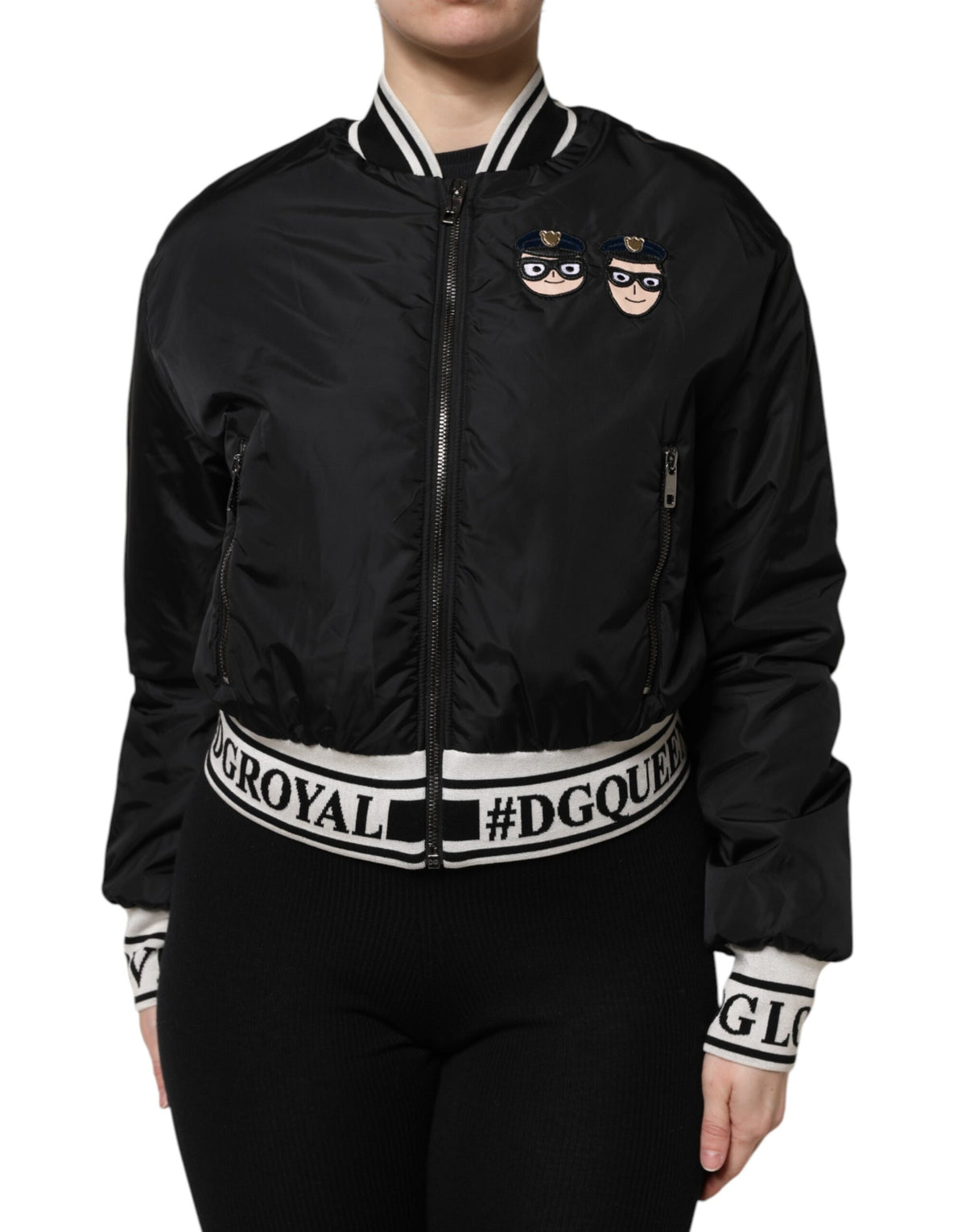 New Dolce & Gabbana Black Nylon #DGFamily Full Zip Bomber Jacket