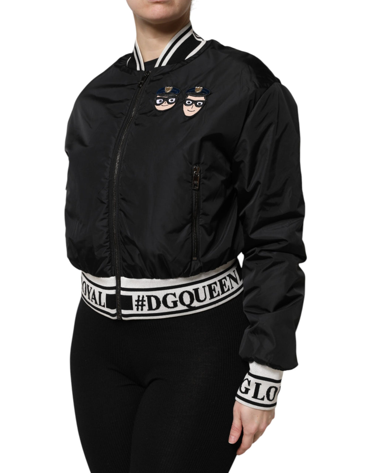 New Dolce & Gabbana Black Nylon #DGFamily Full Zip Bomber Jacket