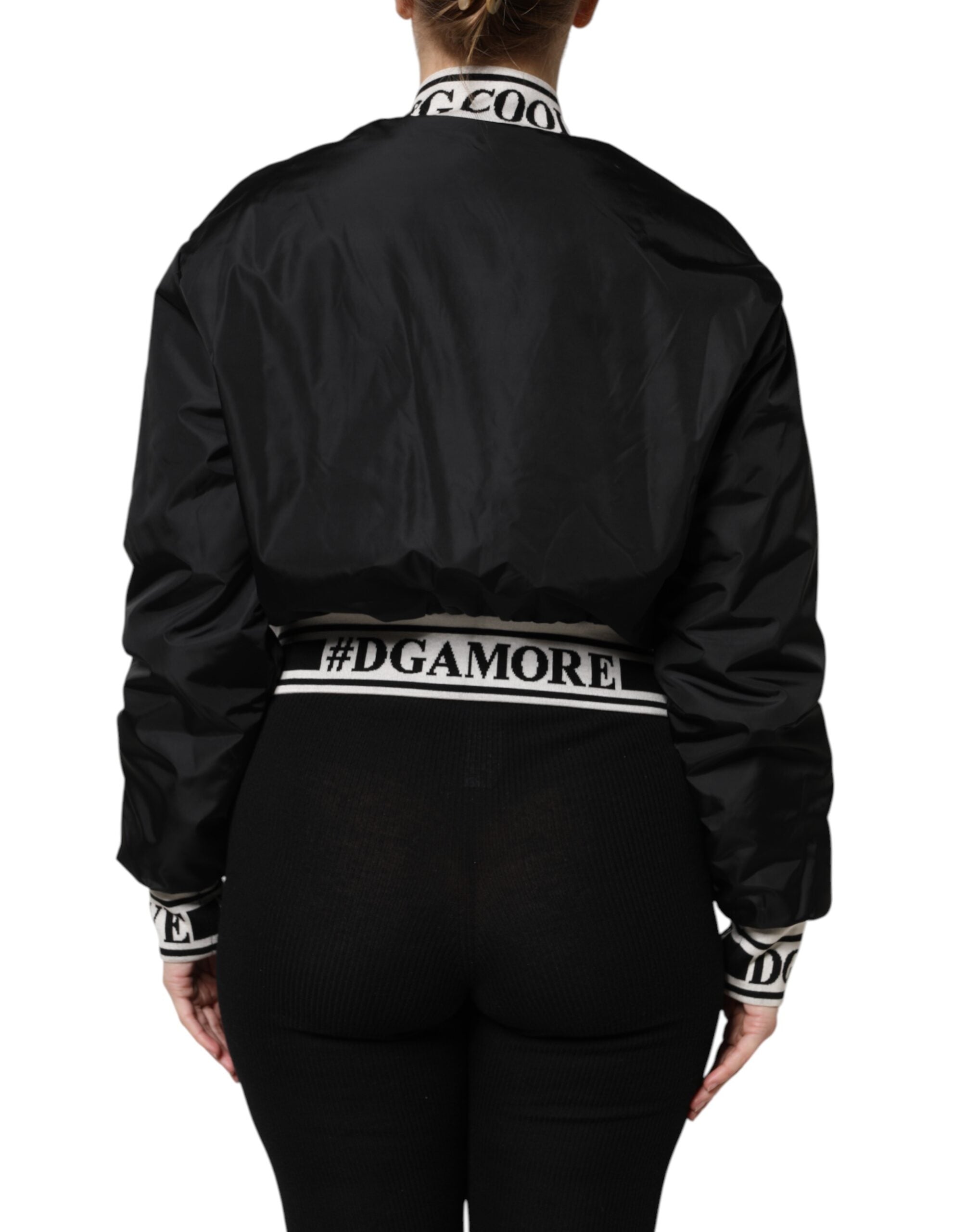 New Dolce & Gabbana Black Nylon #DGFamily Full Zip Bomber Jacket