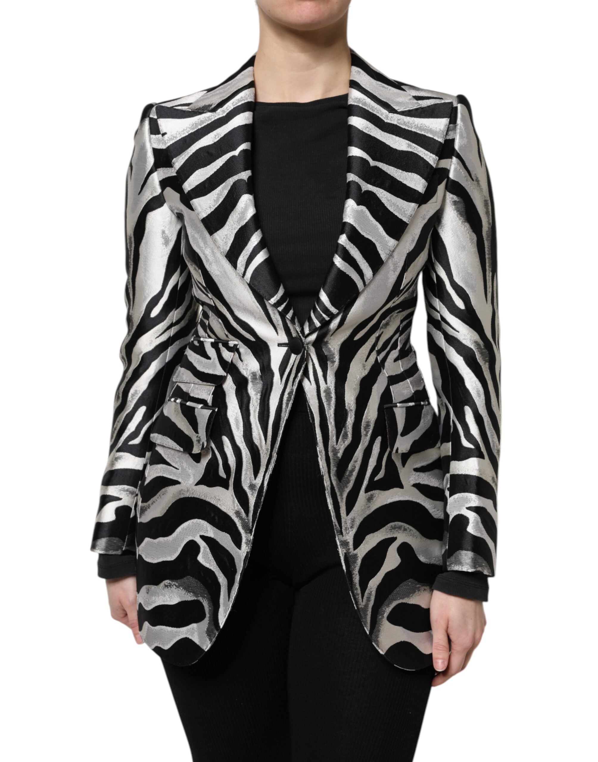 Dolce & Gabbana Black Silver Polyester Women Blazer Jacket