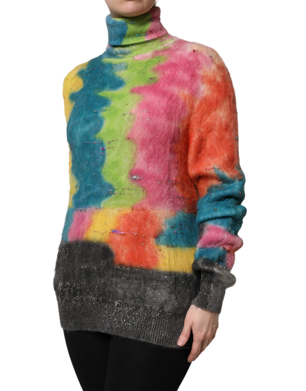 New Dolce & Gabbana Multicolor Mohair Turtleneck Pullover Sweater