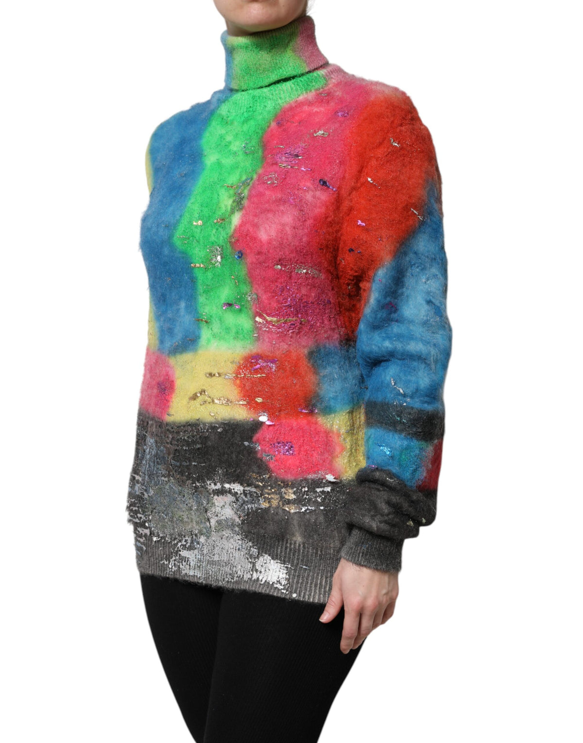 New Dolce & Gabbana Multicolor Mohair Turtleneck Pullover Sweater