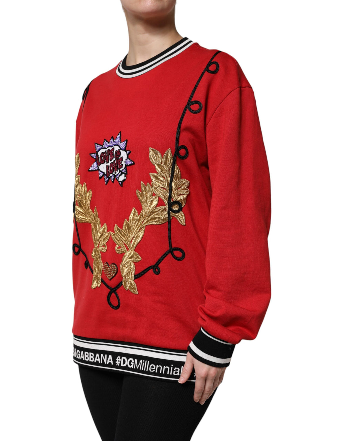 New Dolce & Gabbana Red Cotton Queen Sequined Pullover Sweater