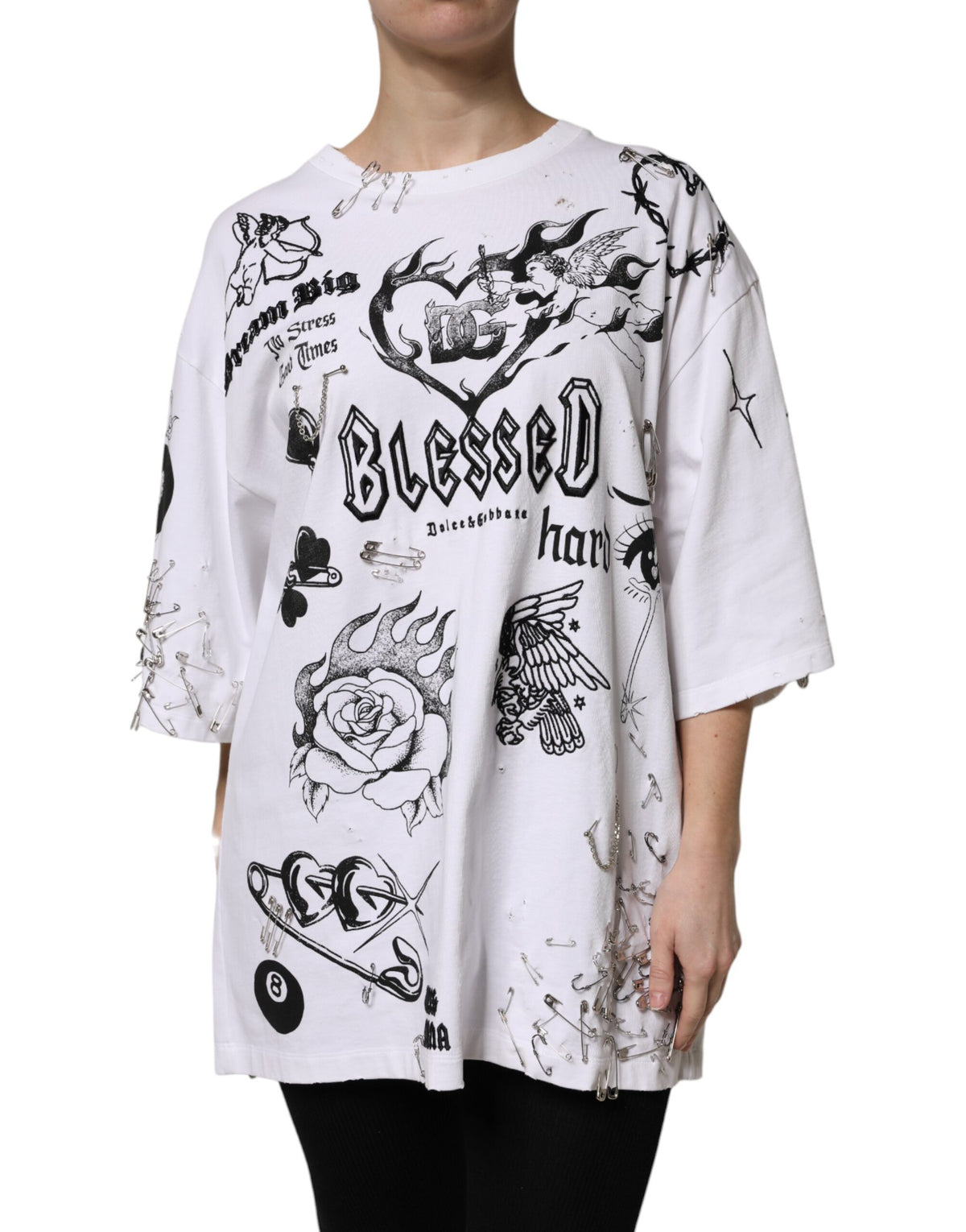 New Dolce & Gabbana White Cotton DG BLESSED Printed T-shirt