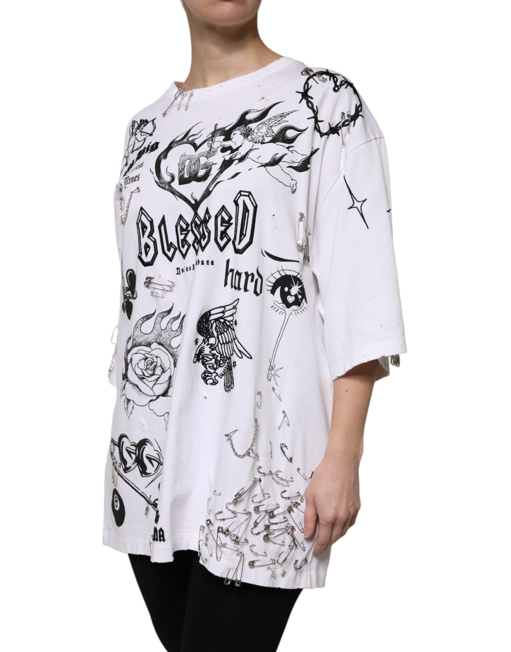 New Dolce & Gabbana White Cotton DG BLESSED Printed T-shirt
