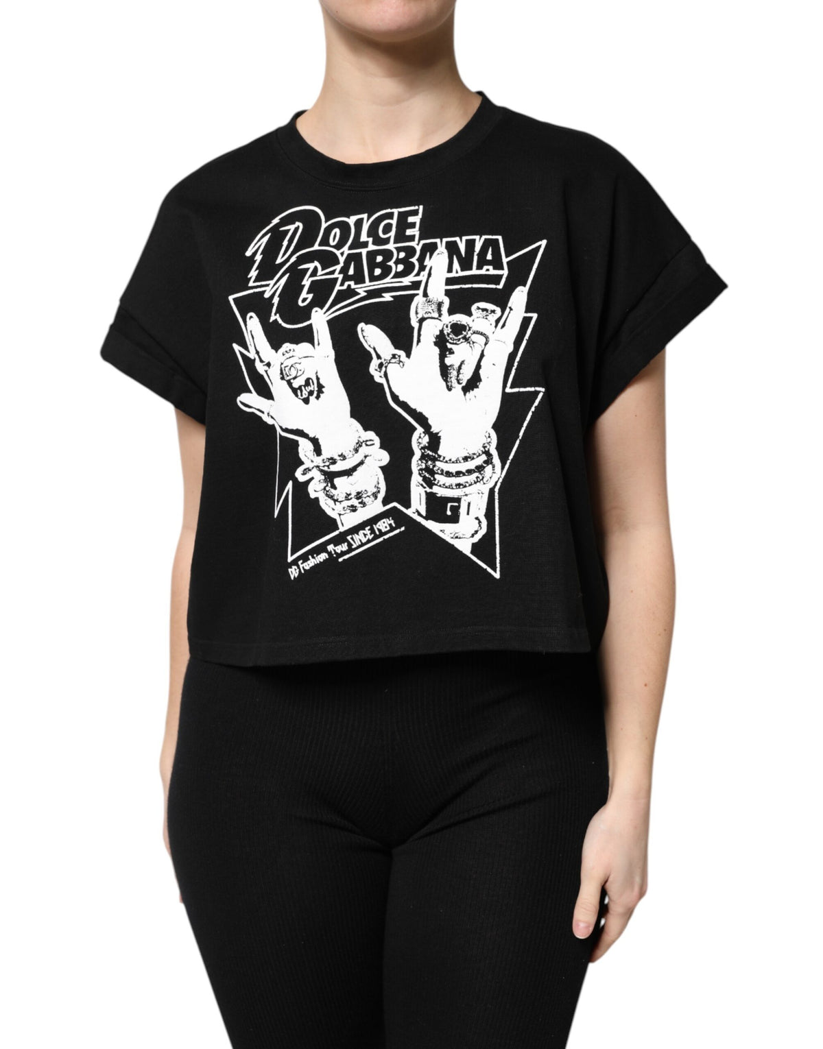 New Dolce & Gabbana Black Cotton Printed Short Sleeves T-shirt